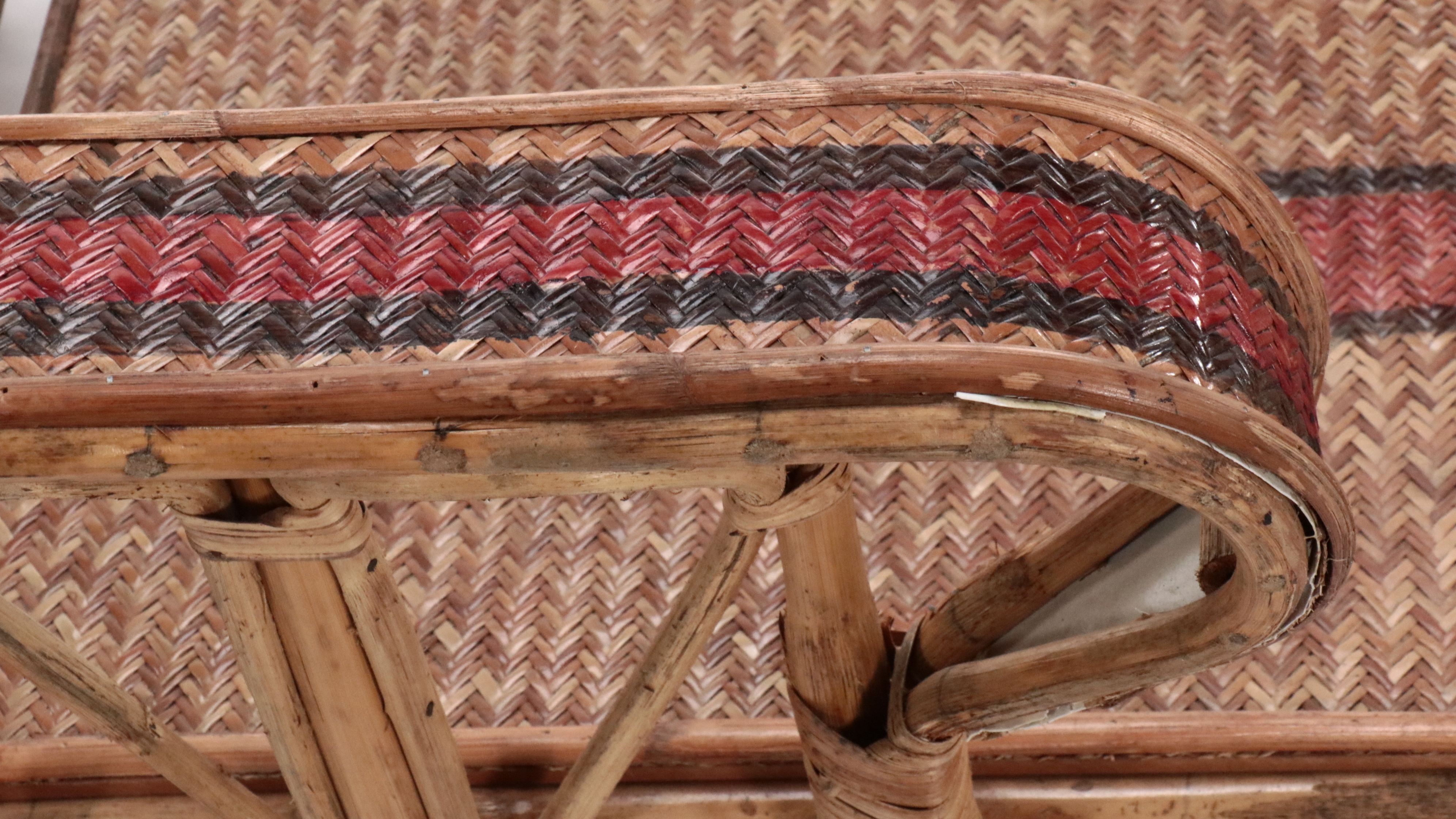 Antique Rattan and Bamboo Folding Lounge Chair