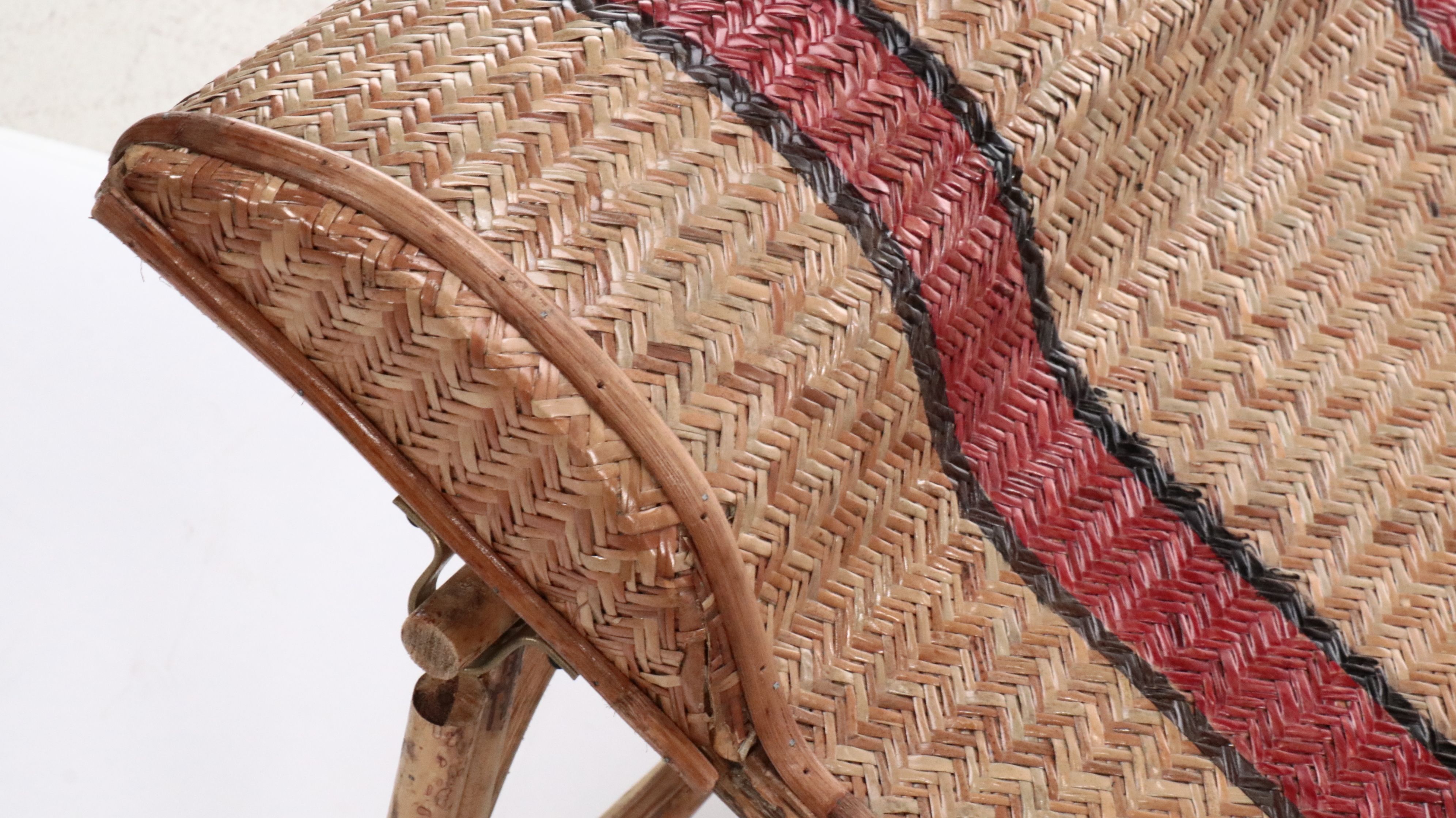 Antique Rattan and Bamboo Folding Lounge Chair