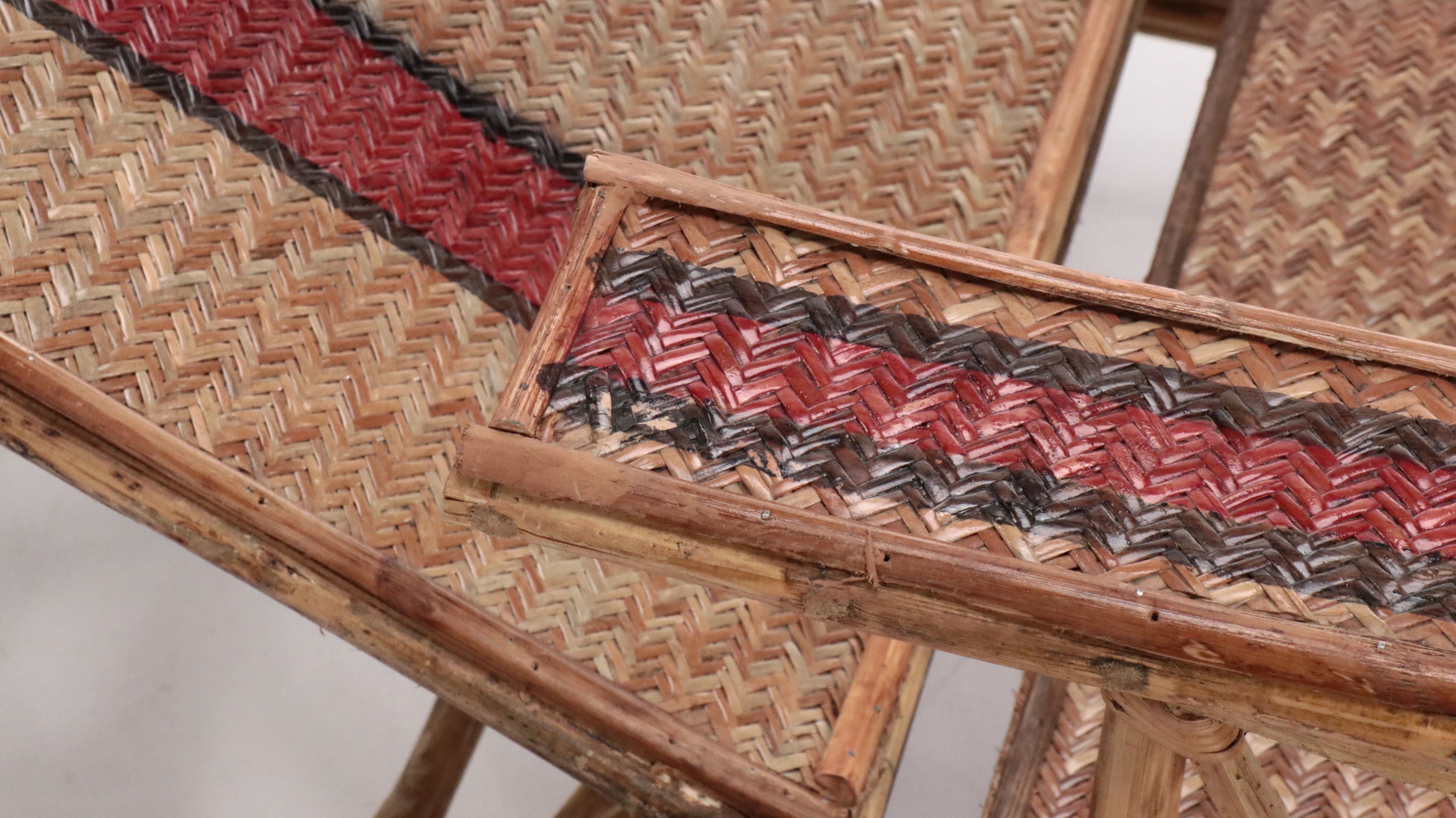 Antique Rattan and Bamboo Folding Lounge Chair