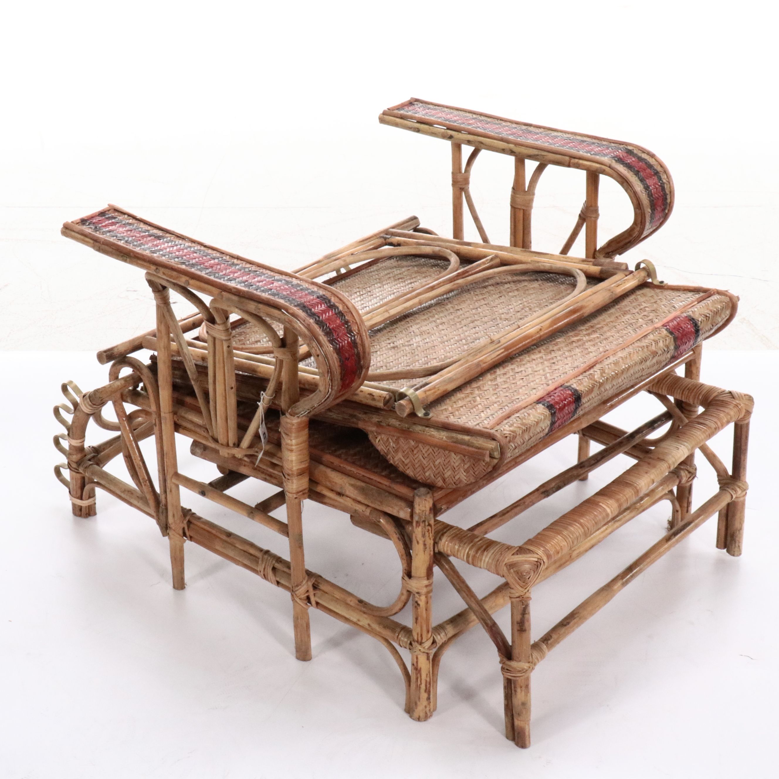 Antique Rattan and Bamboo Folding Lounge Chair