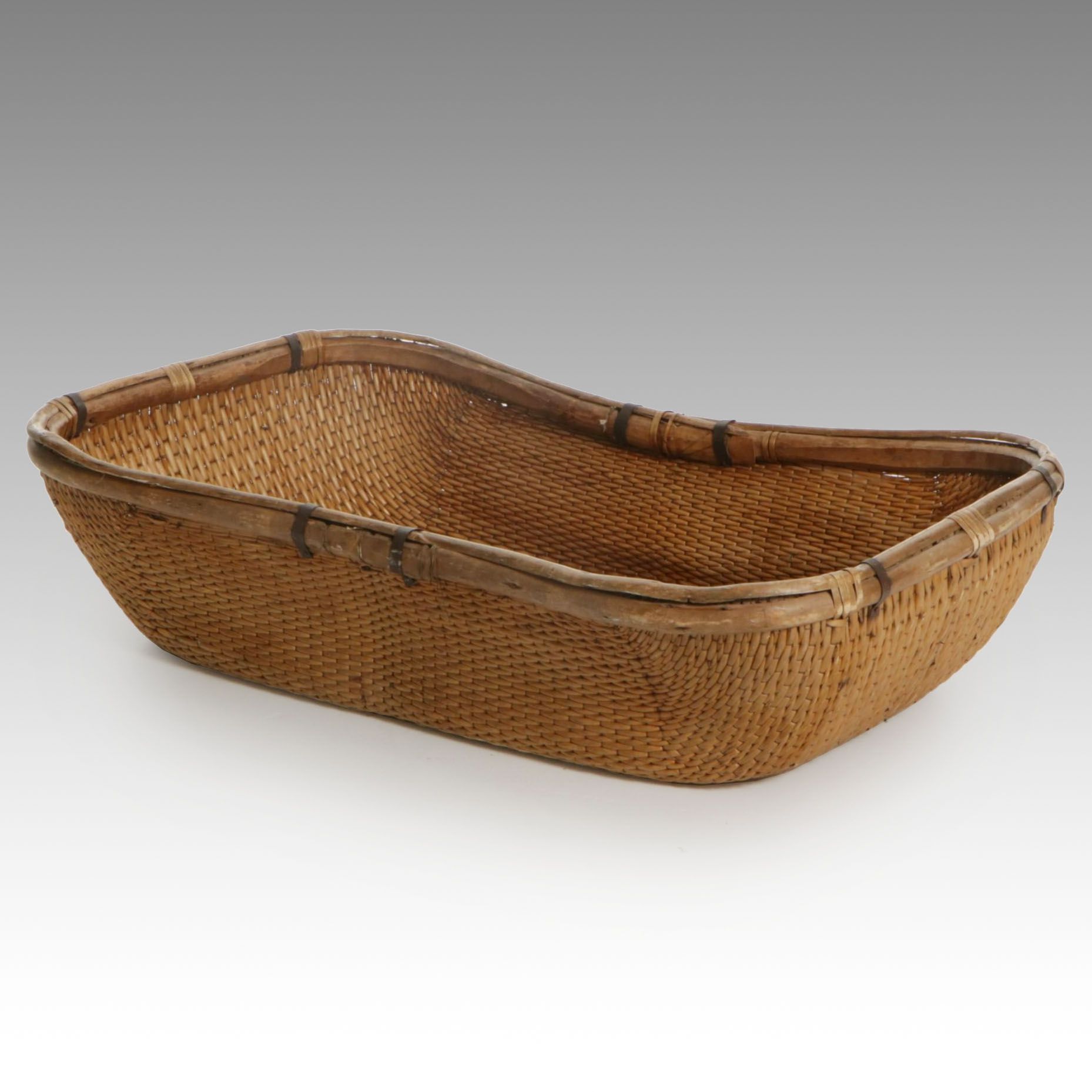 Chinese Handwoven Reed Winnowing Basket, 20th Century