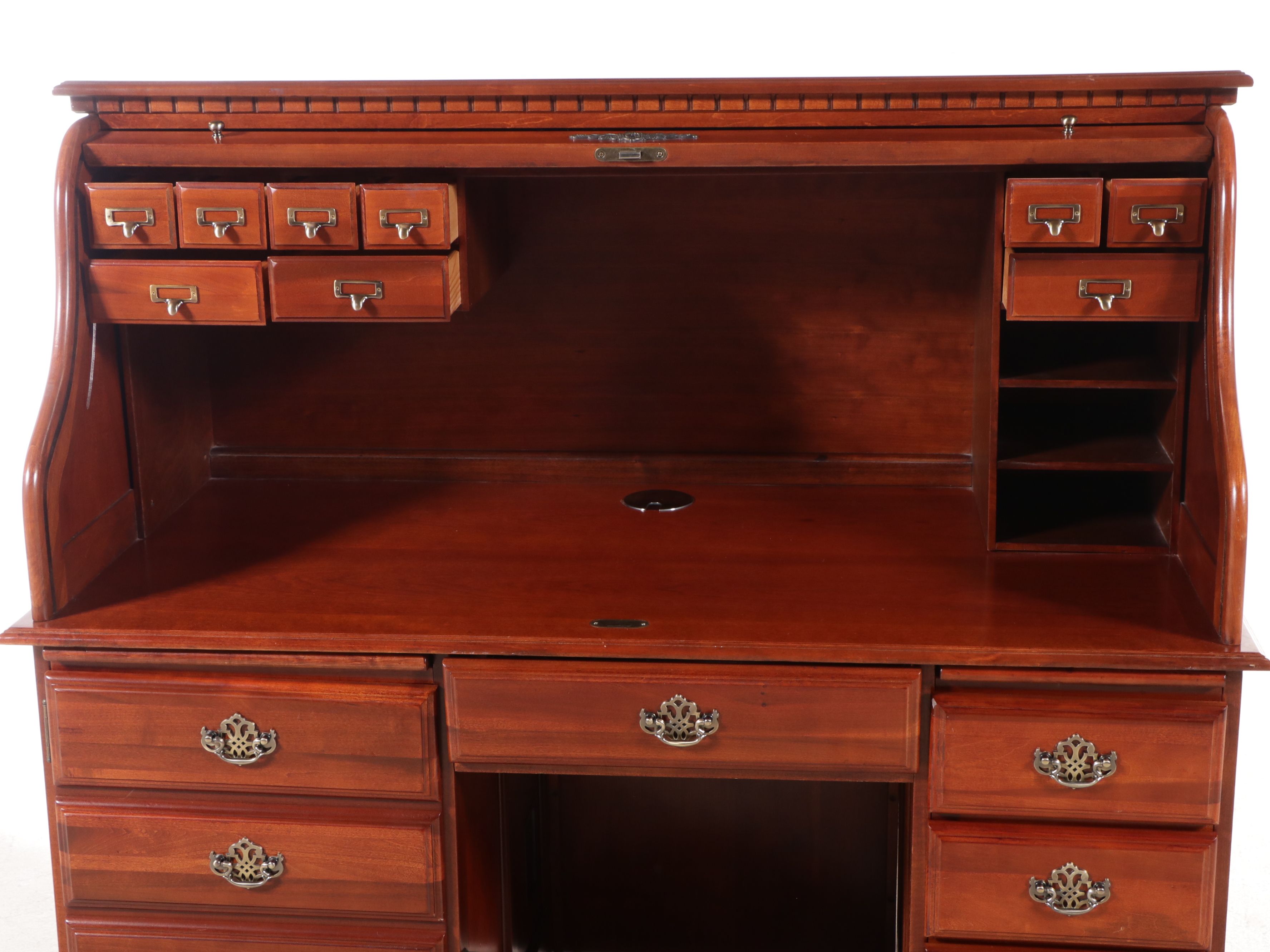 Colonial Style Birch Roll-Top Desk with Armchair