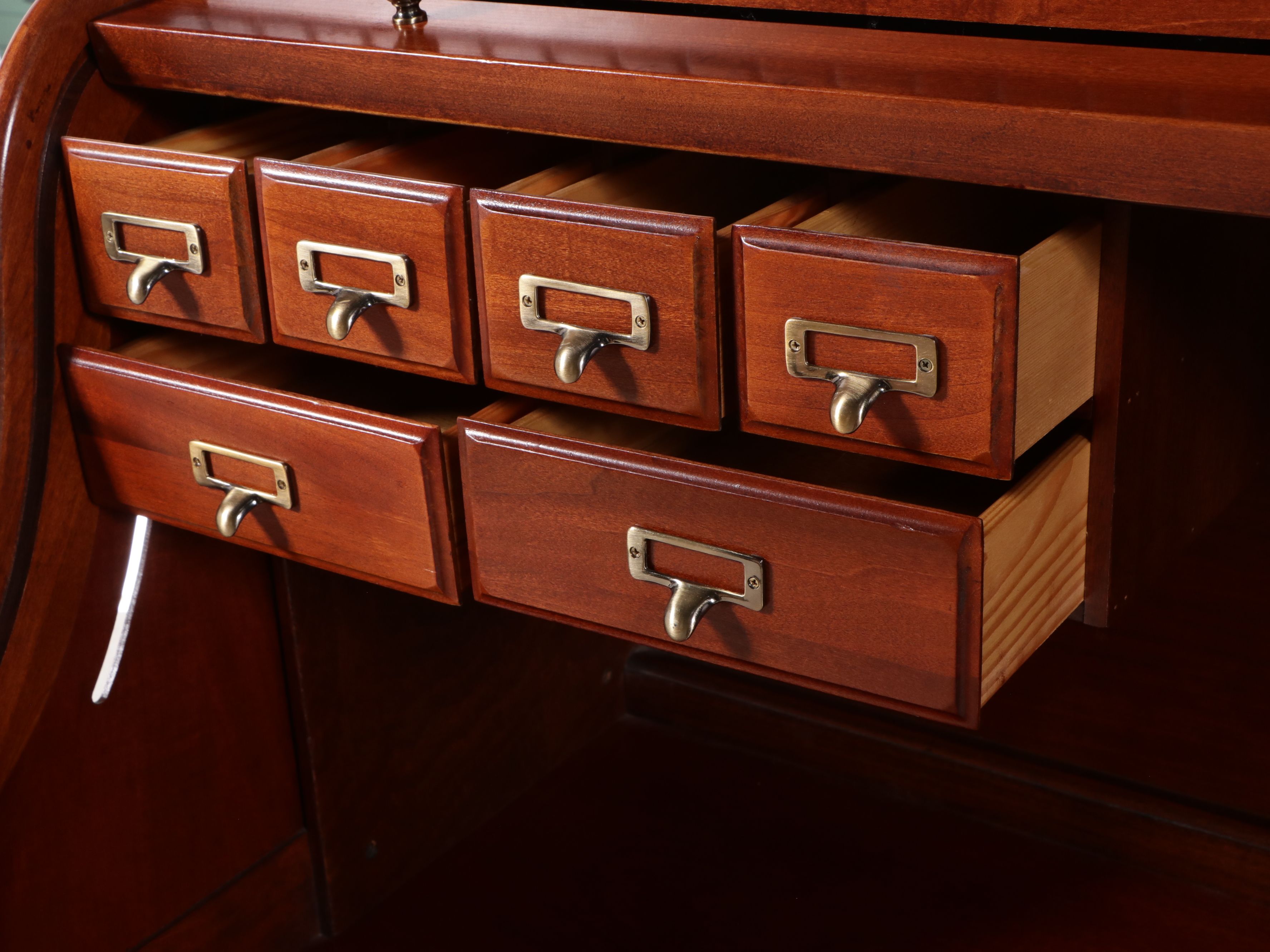Colonial Style Birch Roll-Top Desk with Armchair
