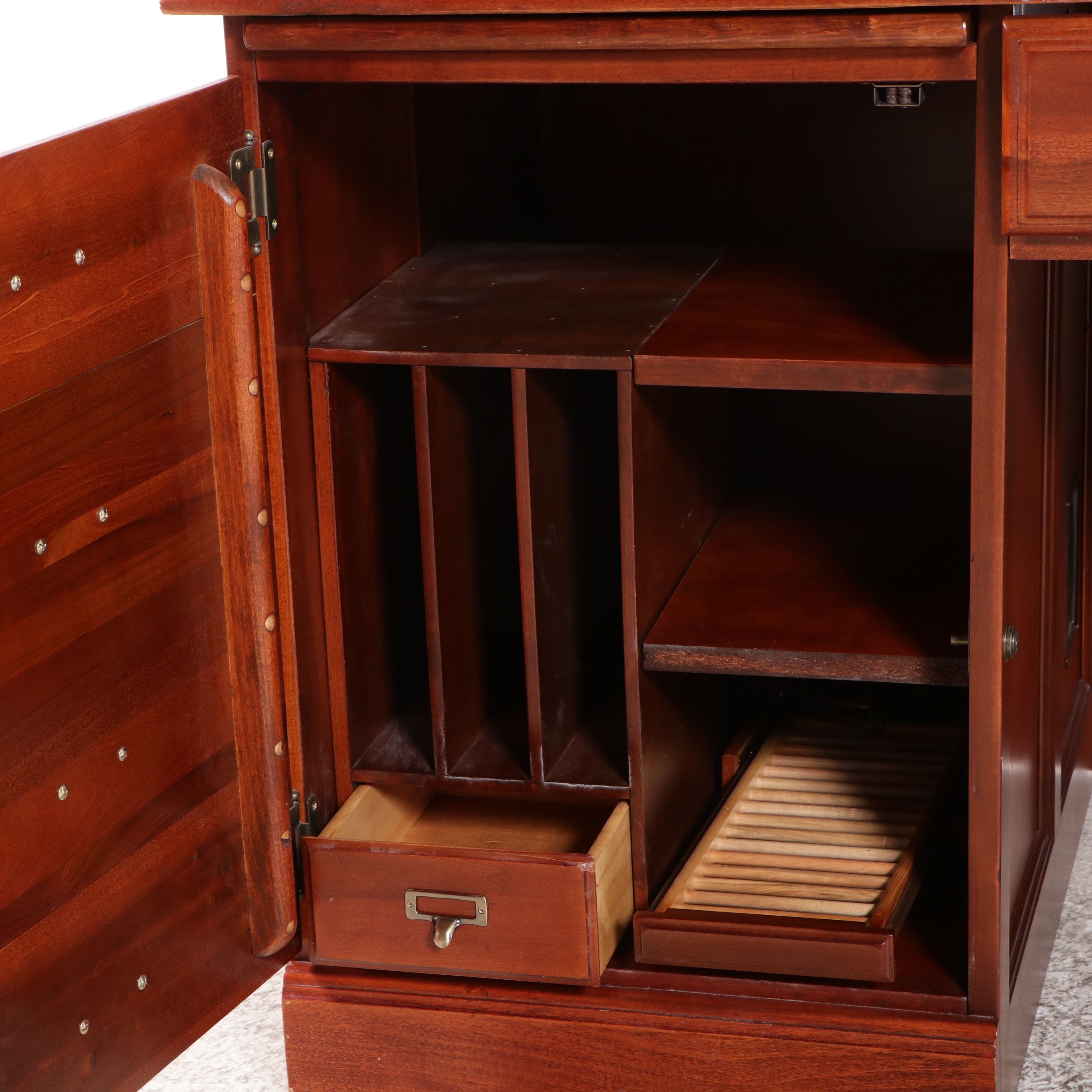 Colonial Style Birch Roll-Top Desk with Armchair
