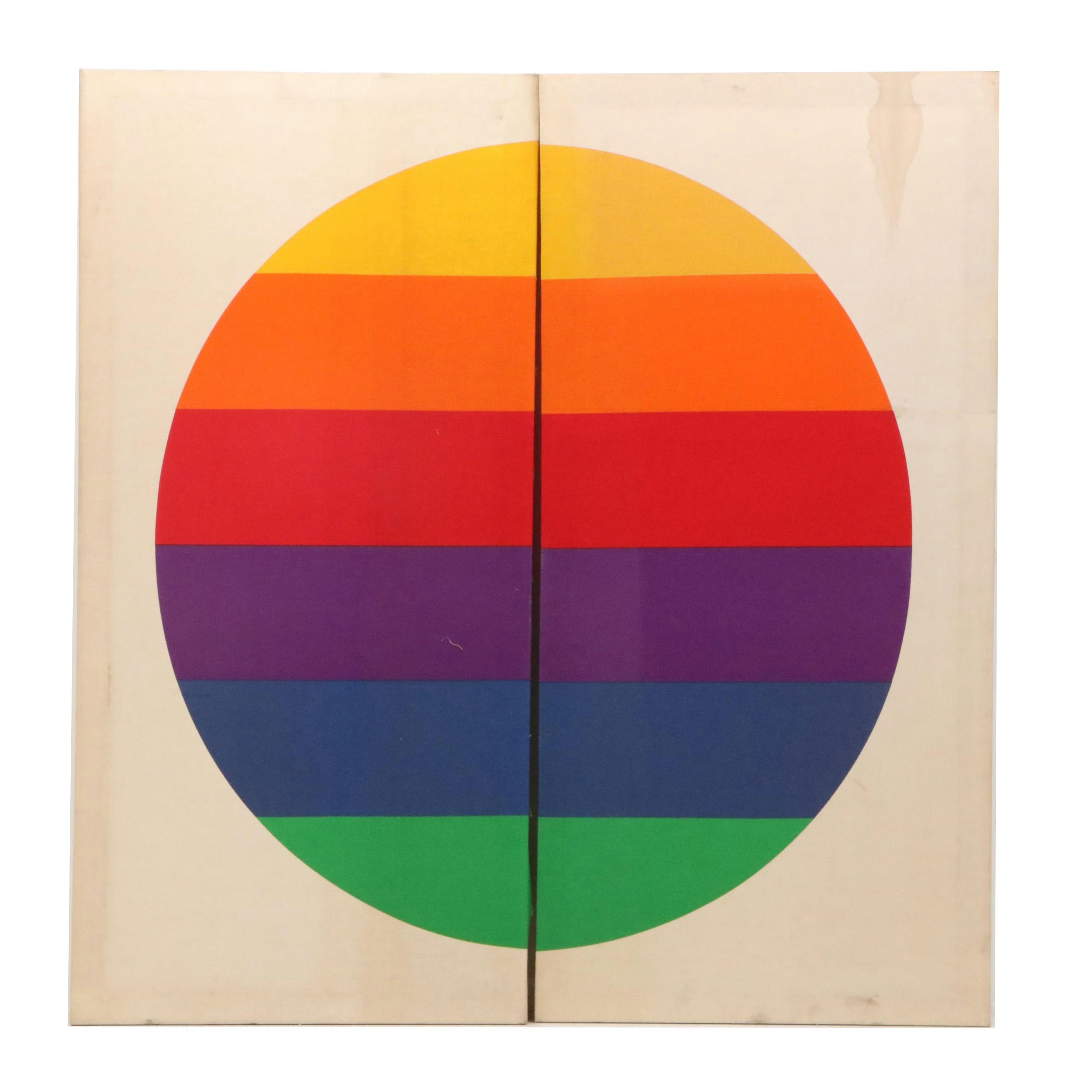 Strömma Sweden Stretched Textile Diptych "Rainbow Circle," 1970s