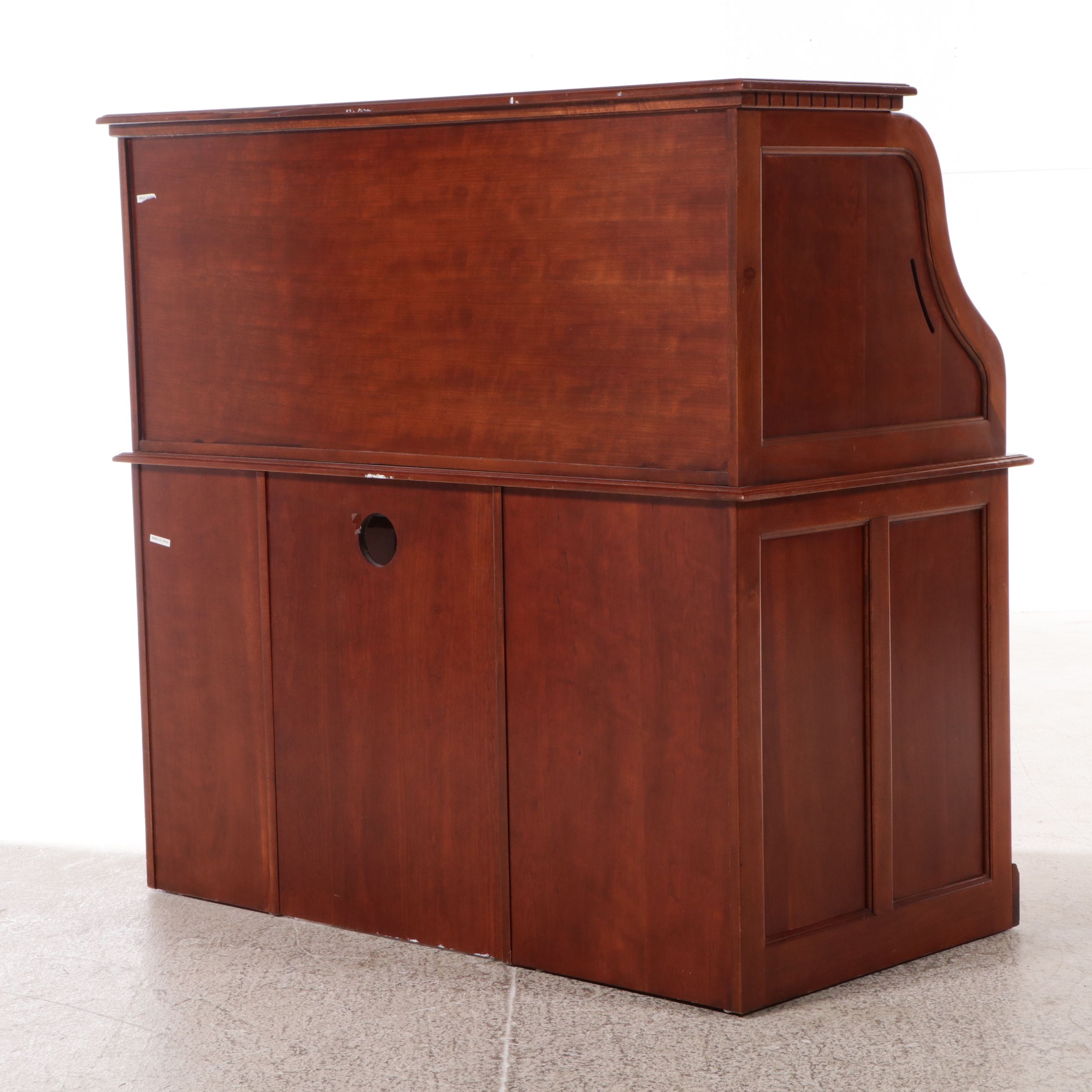 Colonial Style Birch Roll-Top Desk with Armchair