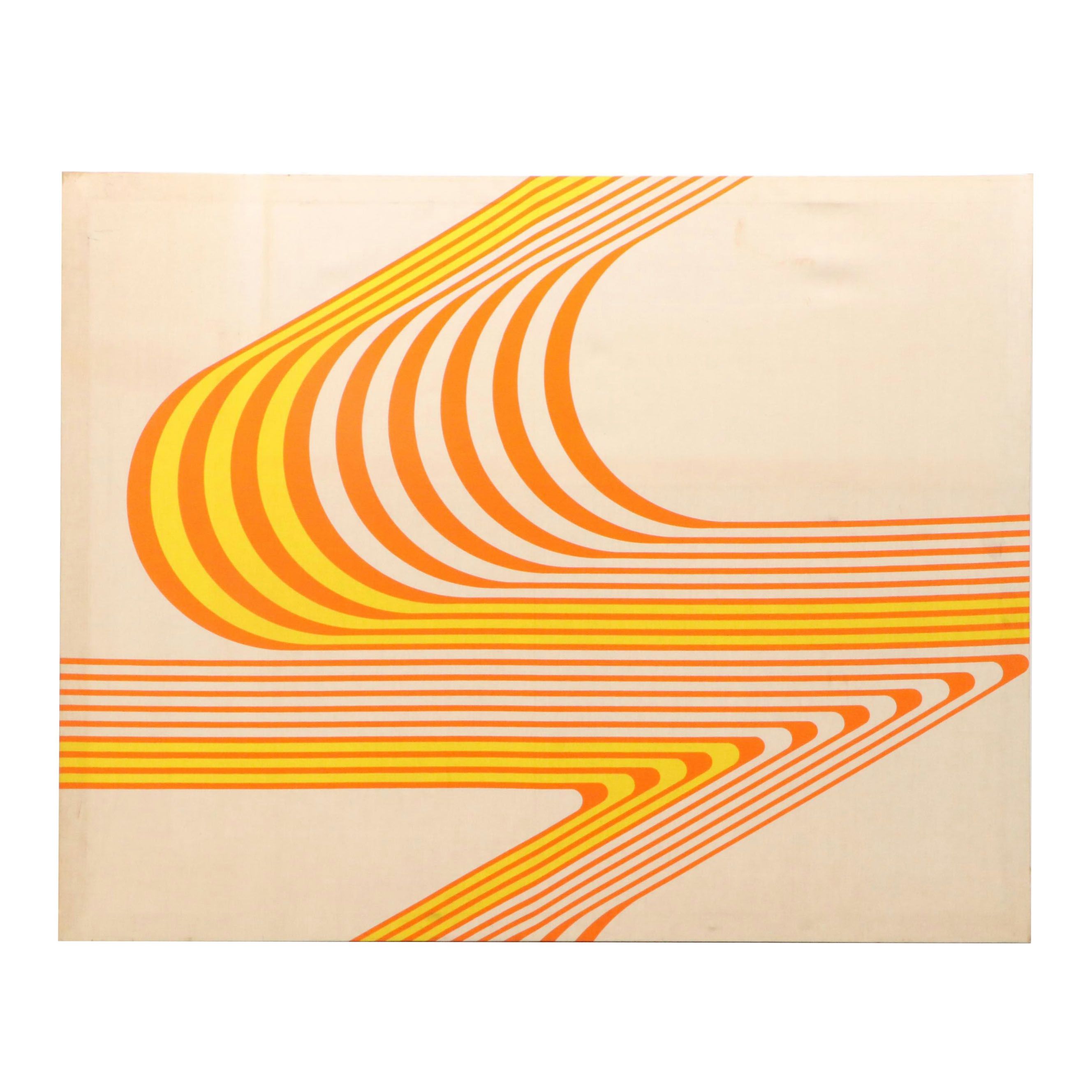 Retro Style Op Art Stretched Textile Panel with Stripes, Late 20th Century