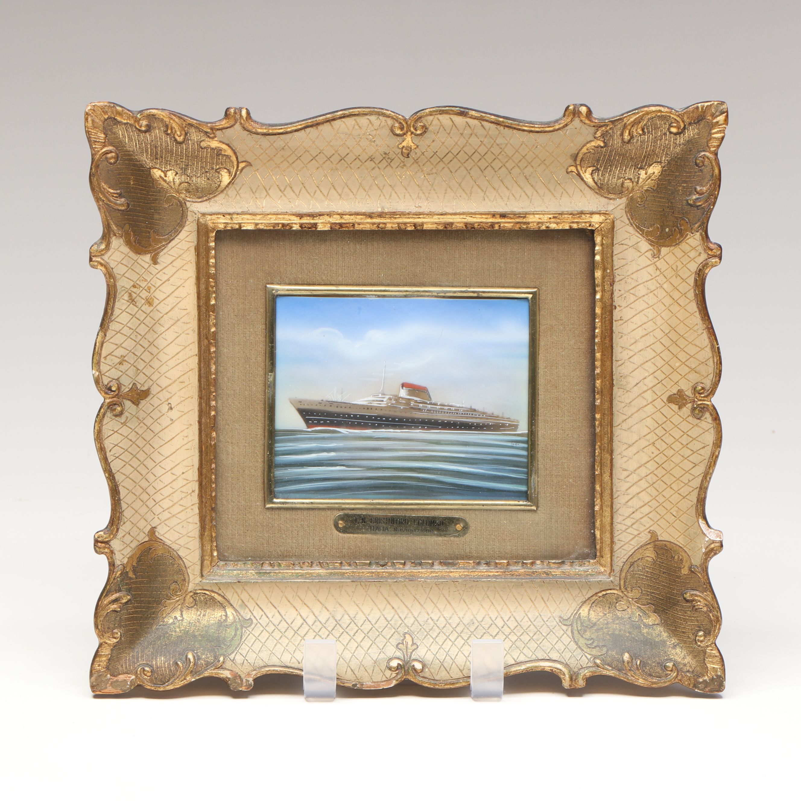 Hand-Painted "Cristoforo Colombo" Souvenir Panting, Mid-20th Century