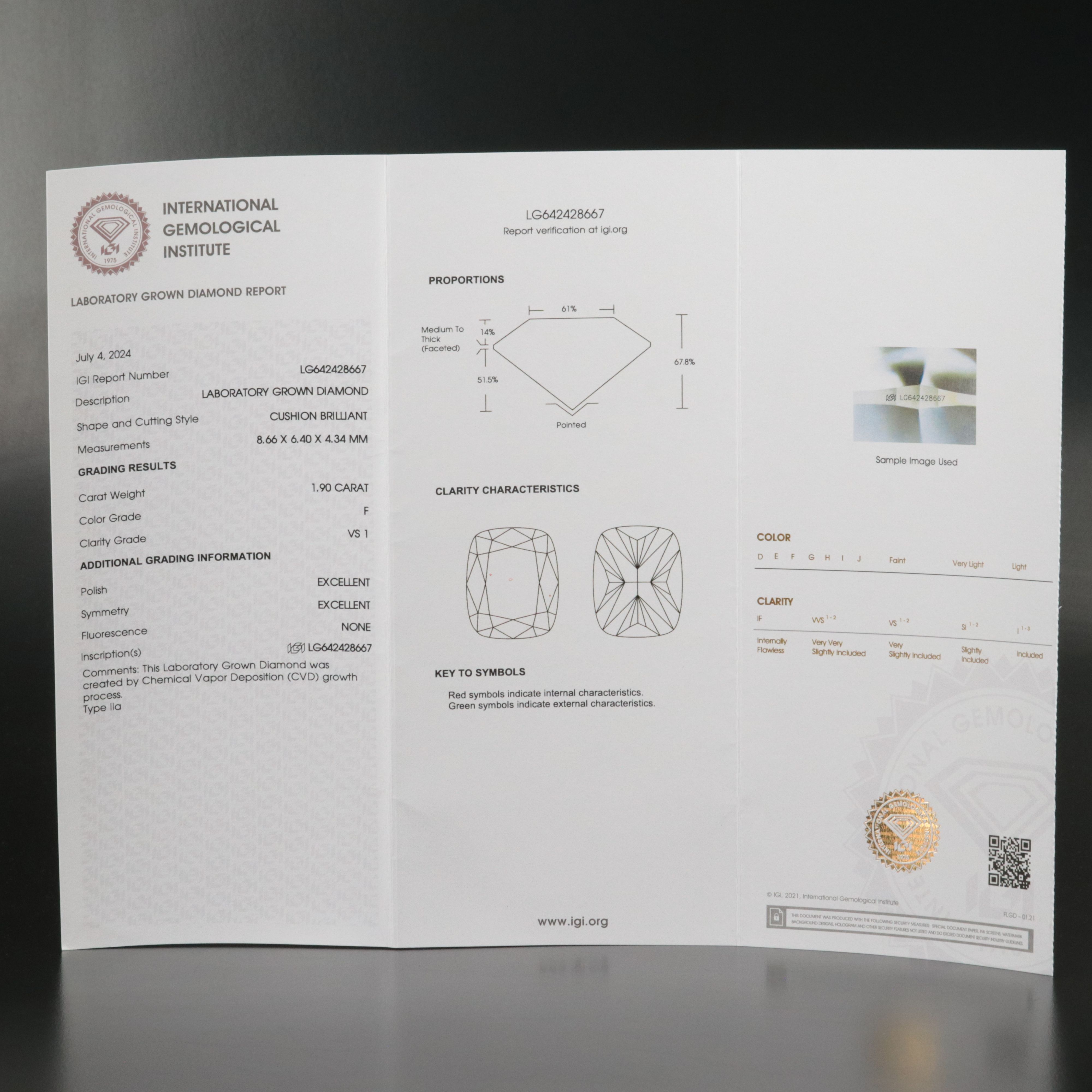 Loose 1.90 CT Lab Grown Diamond with IGI Report