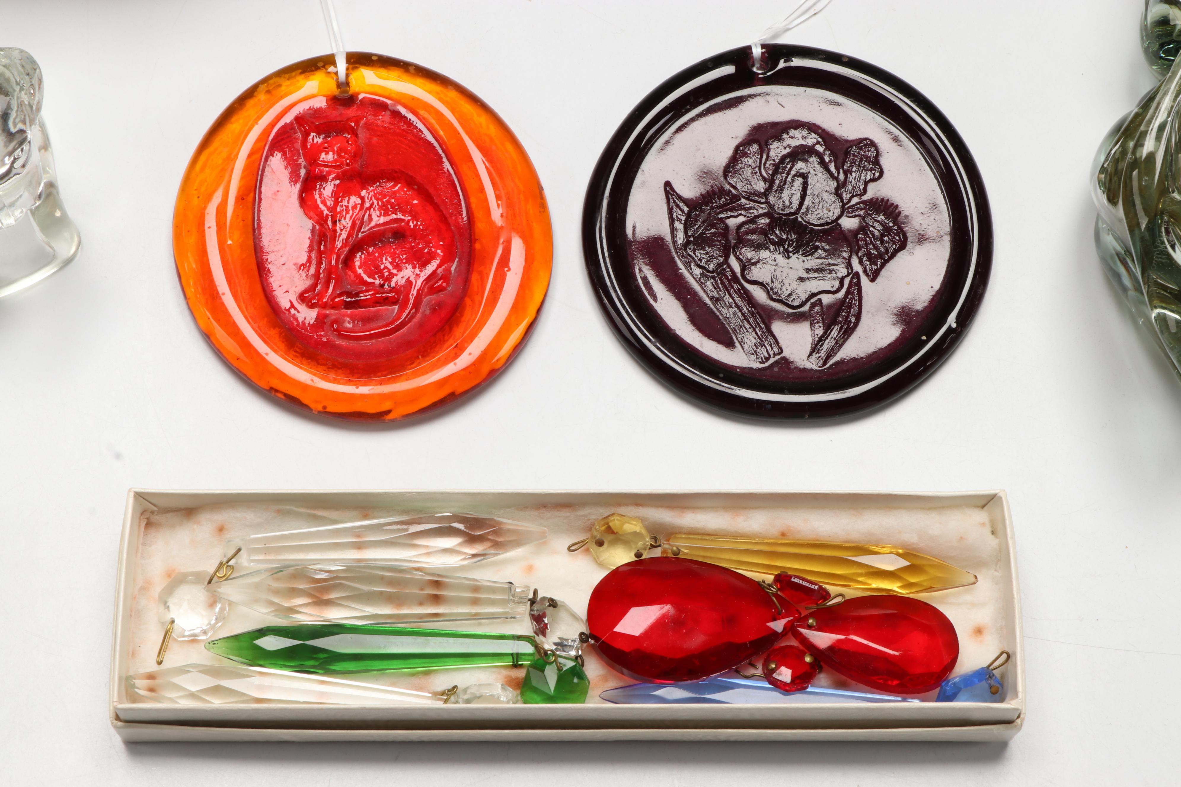 Purple Slag Glass Cake Plate, Goofus Glass Bowl, Suncatchers and More