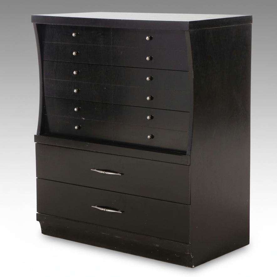 Mid Century Modern Black Lacquered Chest of Drawers