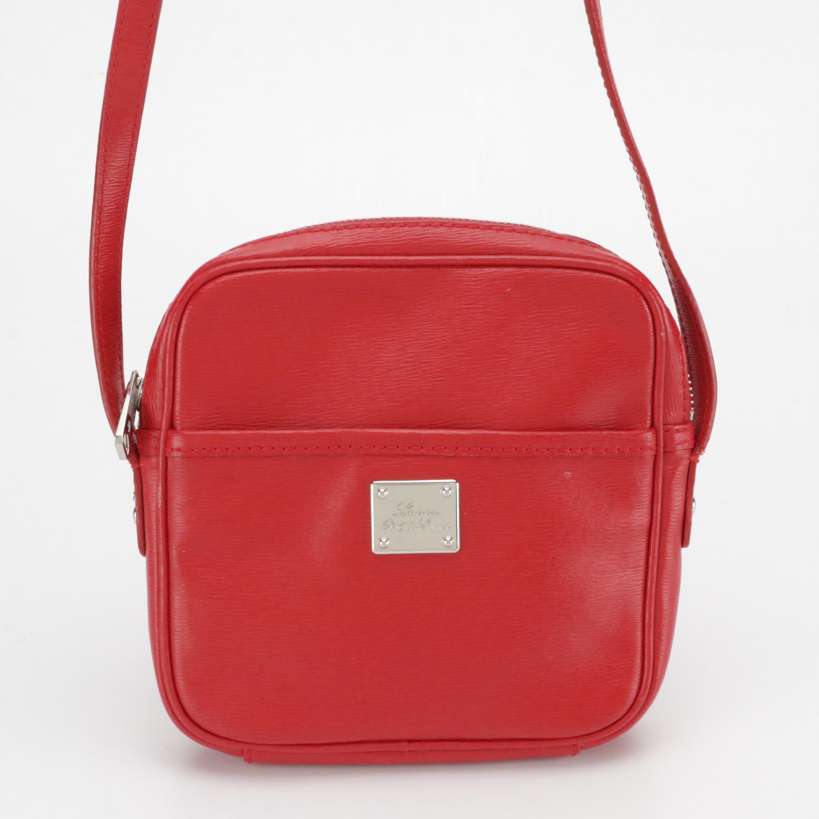 Lauren Ralph Lauren Red Leather Crossbody Bag W/ Salvatore Ferragamo Kitten Heel