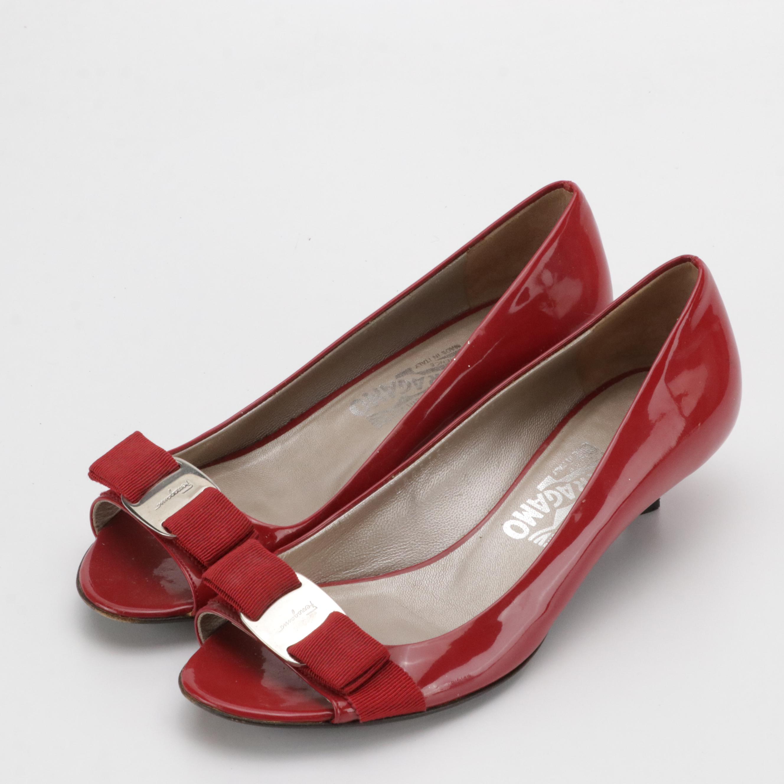 Lauren Ralph Lauren Red Leather Crossbody Bag W/ Salvatore Ferragamo Kitten Heel