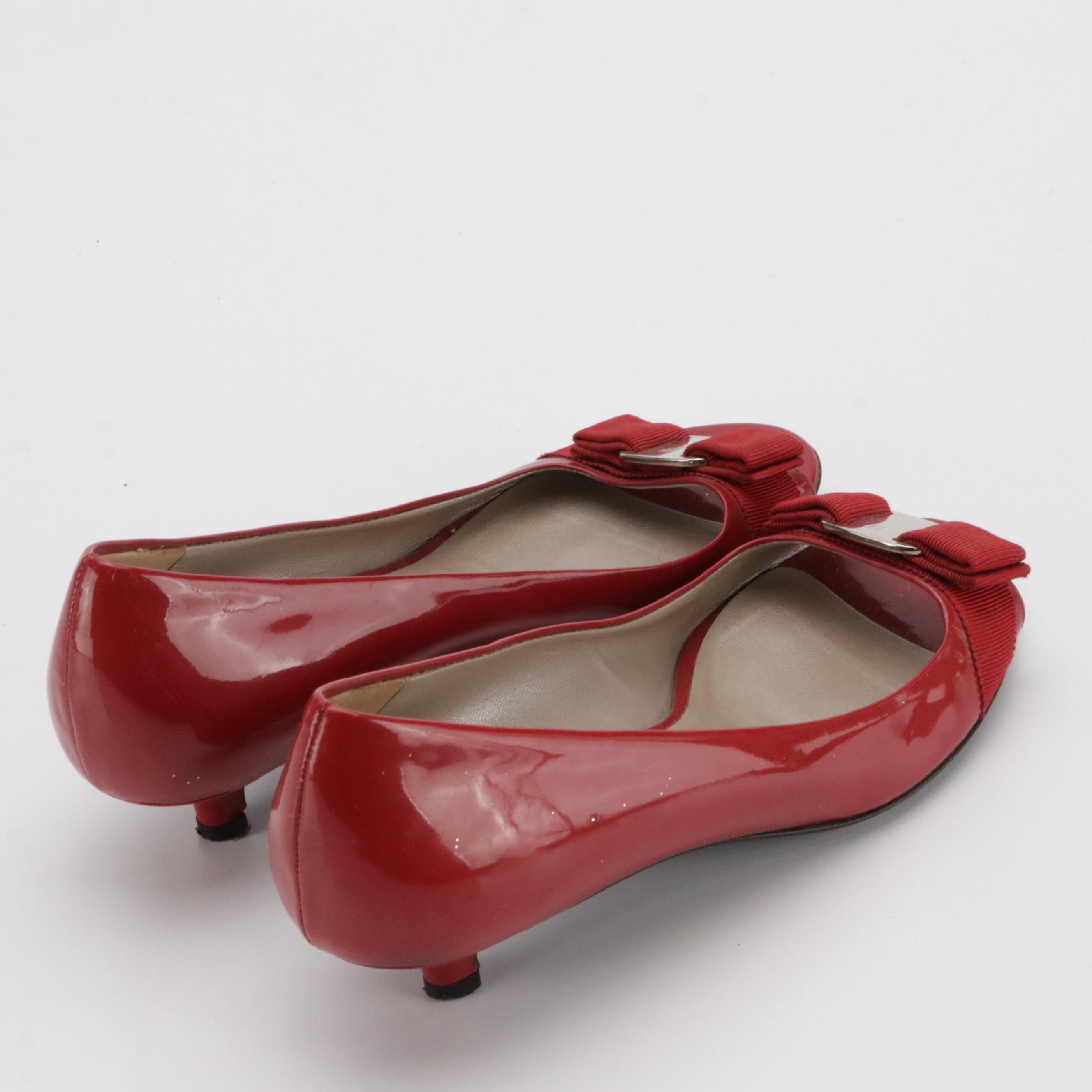 Lauren Ralph Lauren Red Leather Crossbody Bag W/ Salvatore Ferragamo Kitten Heel