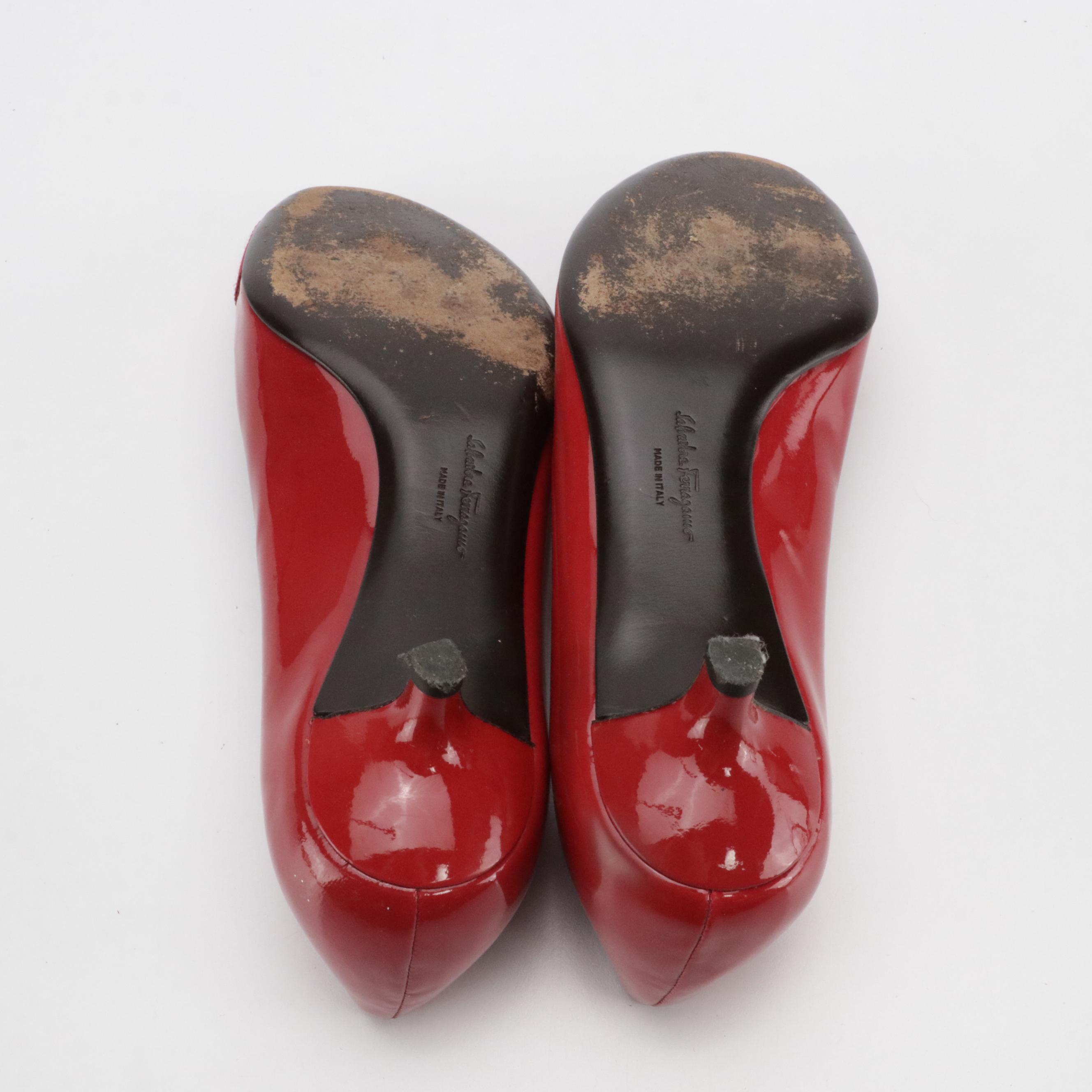 Lauren Ralph Lauren Red Leather Crossbody Bag W/ Salvatore Ferragamo Kitten Heel