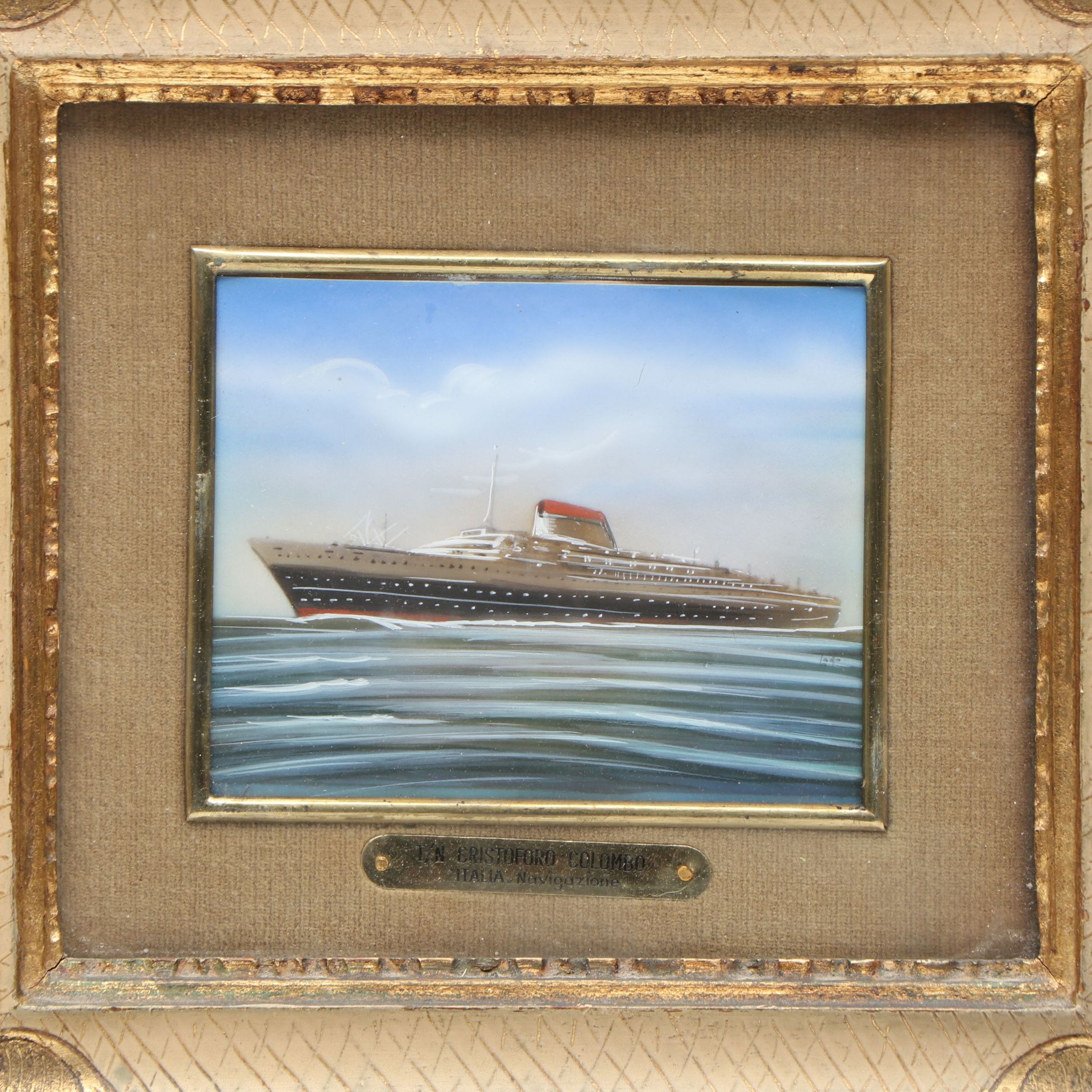 Hand-Painted "Cristoforo Colombo" Souvenir Panting, Mid-20th Century