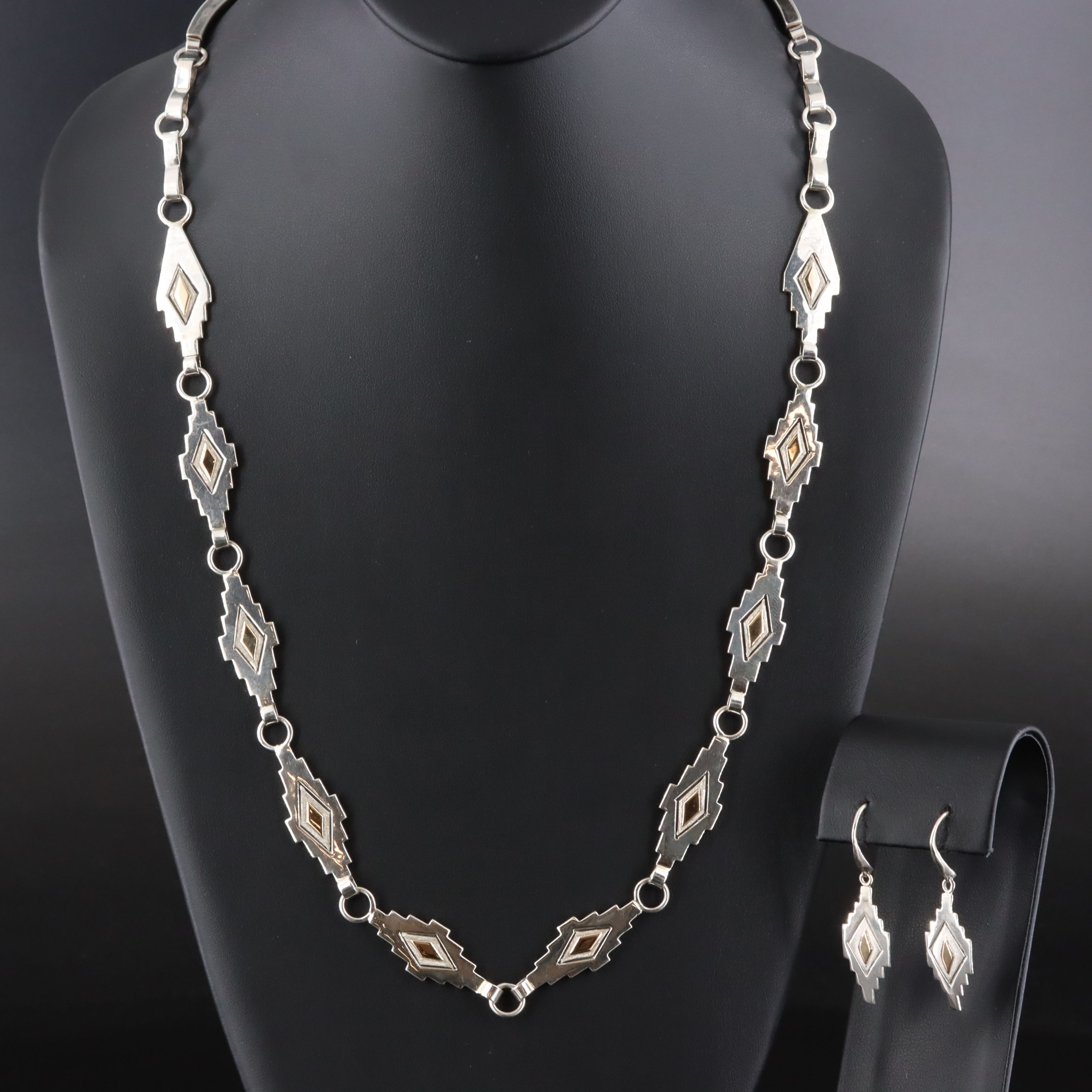Jack Tom Navajo Diné Sterling and 14K Necklace and Earrings Set