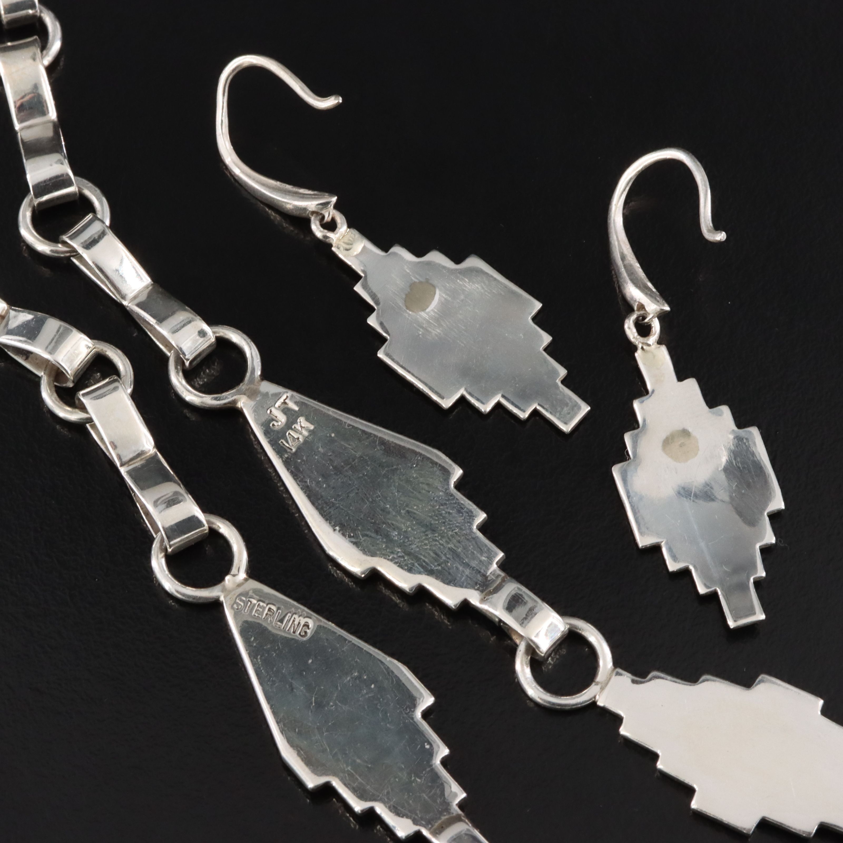 Jack Tom Navajo Diné Sterling and 14K Necklace and Earrings Set