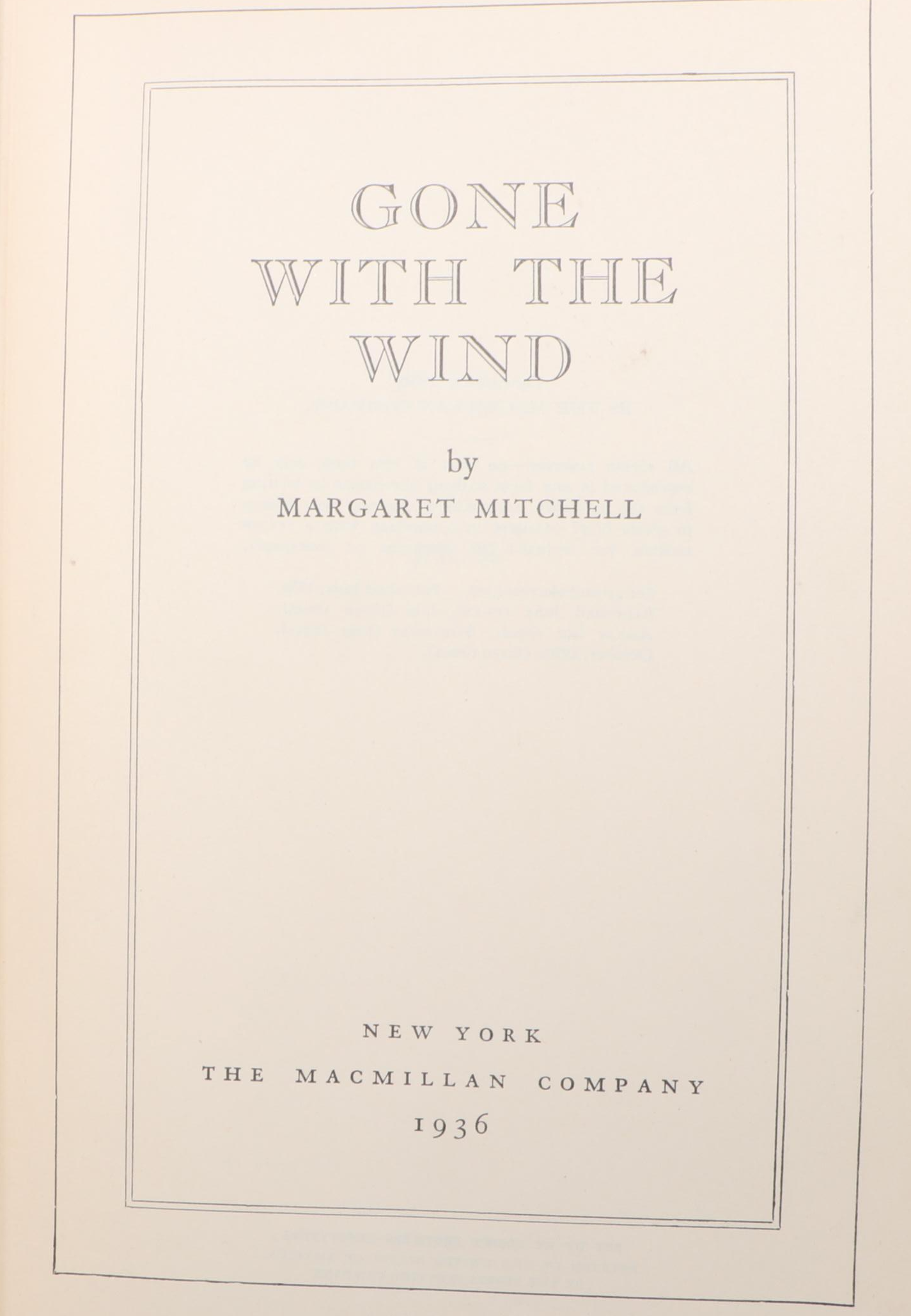 Early Printing "Gone with the Wind" by Margaret Mitchell, 1936