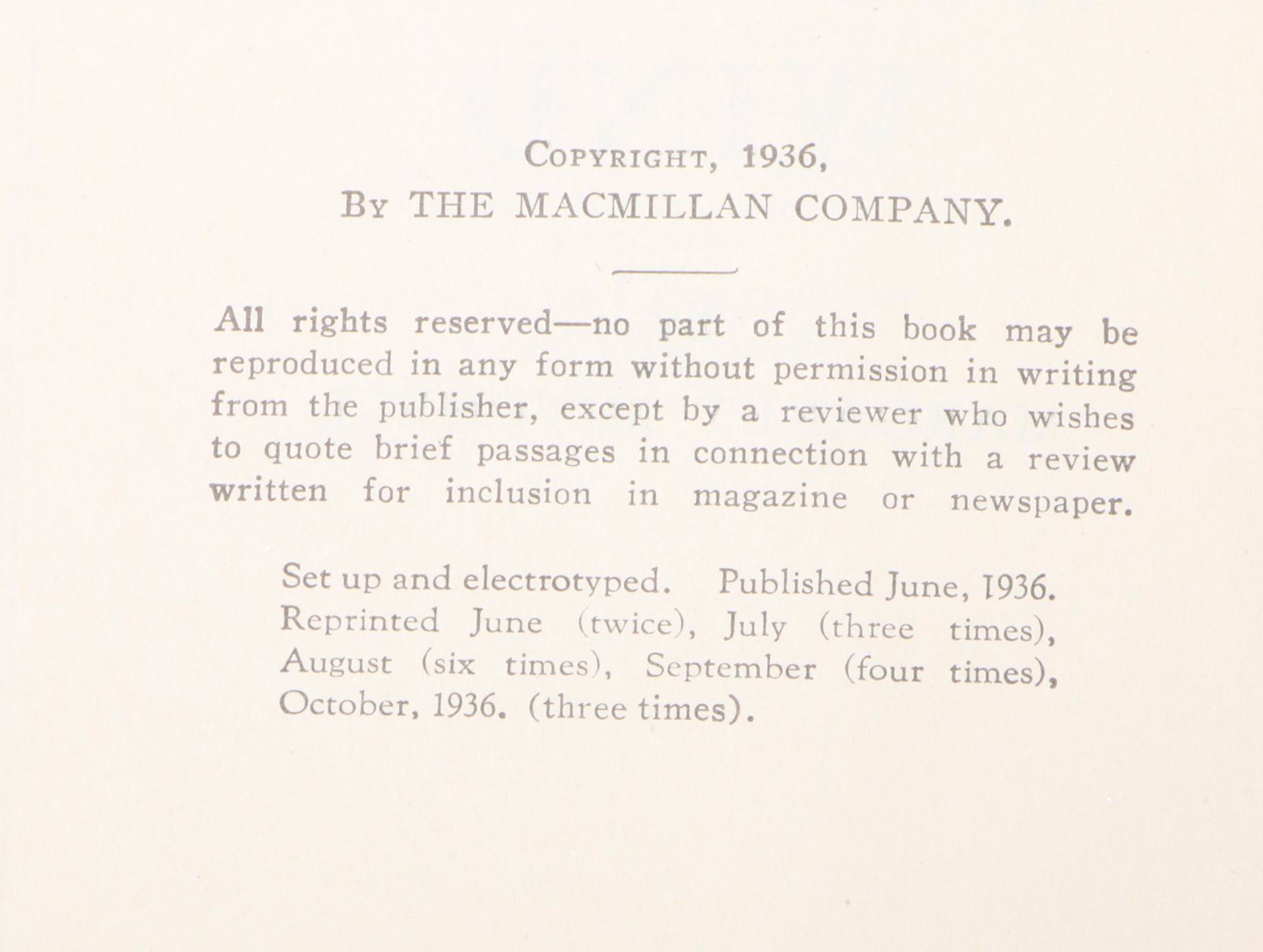 Early Printing "Gone with the Wind" by Margaret Mitchell, 1936