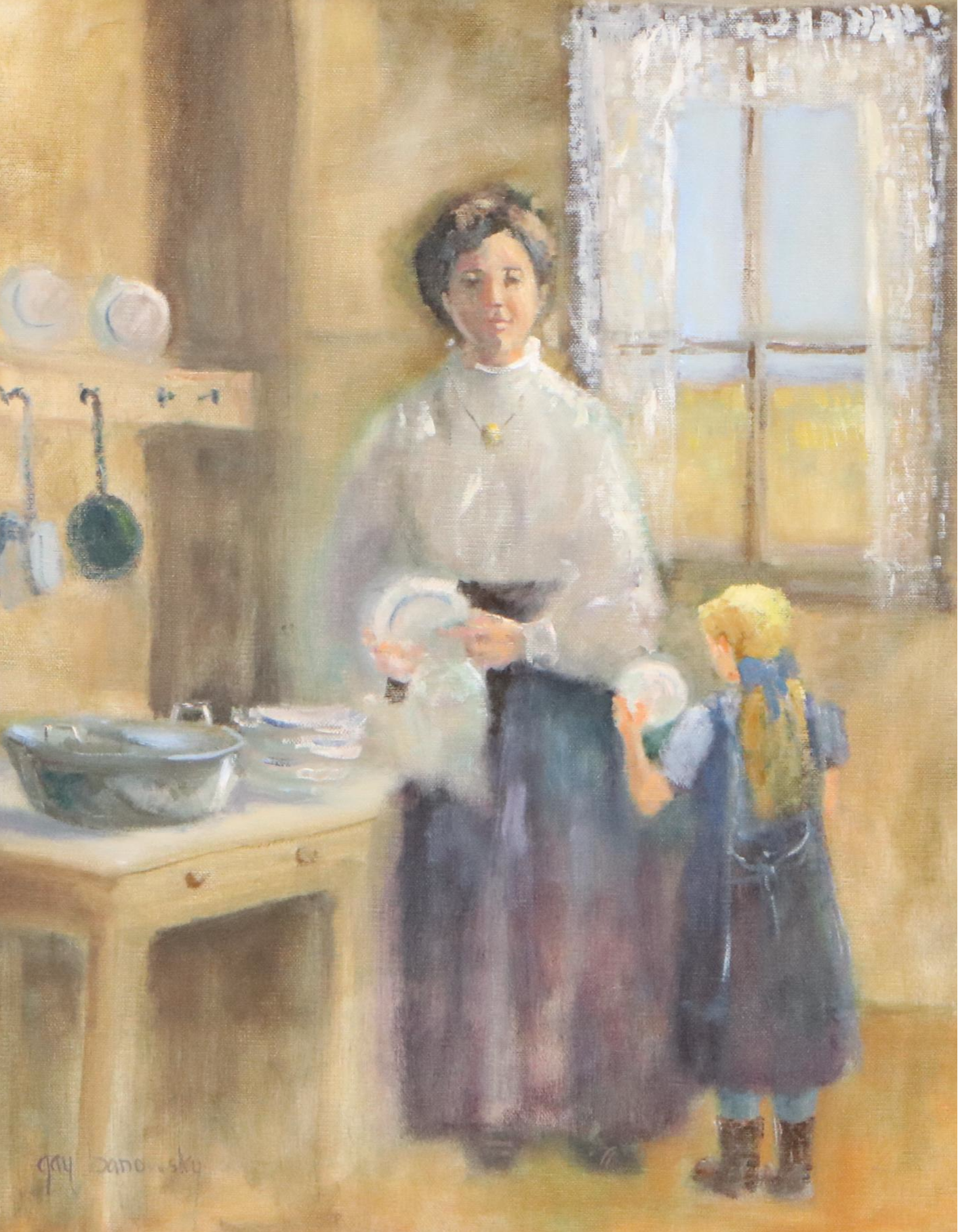 Gay Banowsky Oil Painting of Interior Kitchen Scene