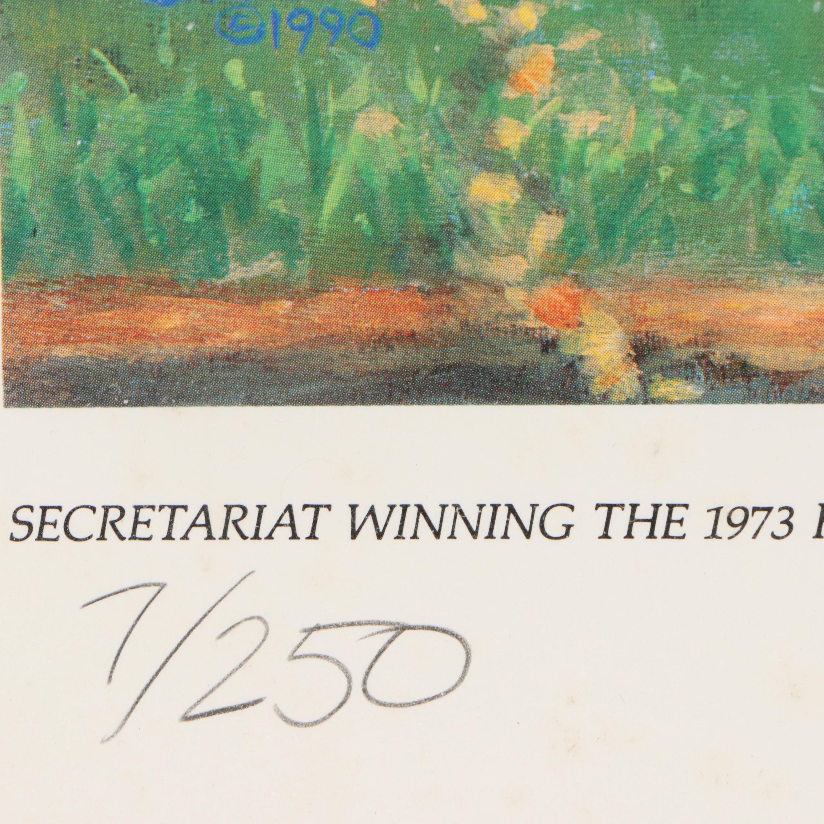 Jenness Cortez Offset Lithograph "Secretariat Winning the 1973 Kentucky Derby"