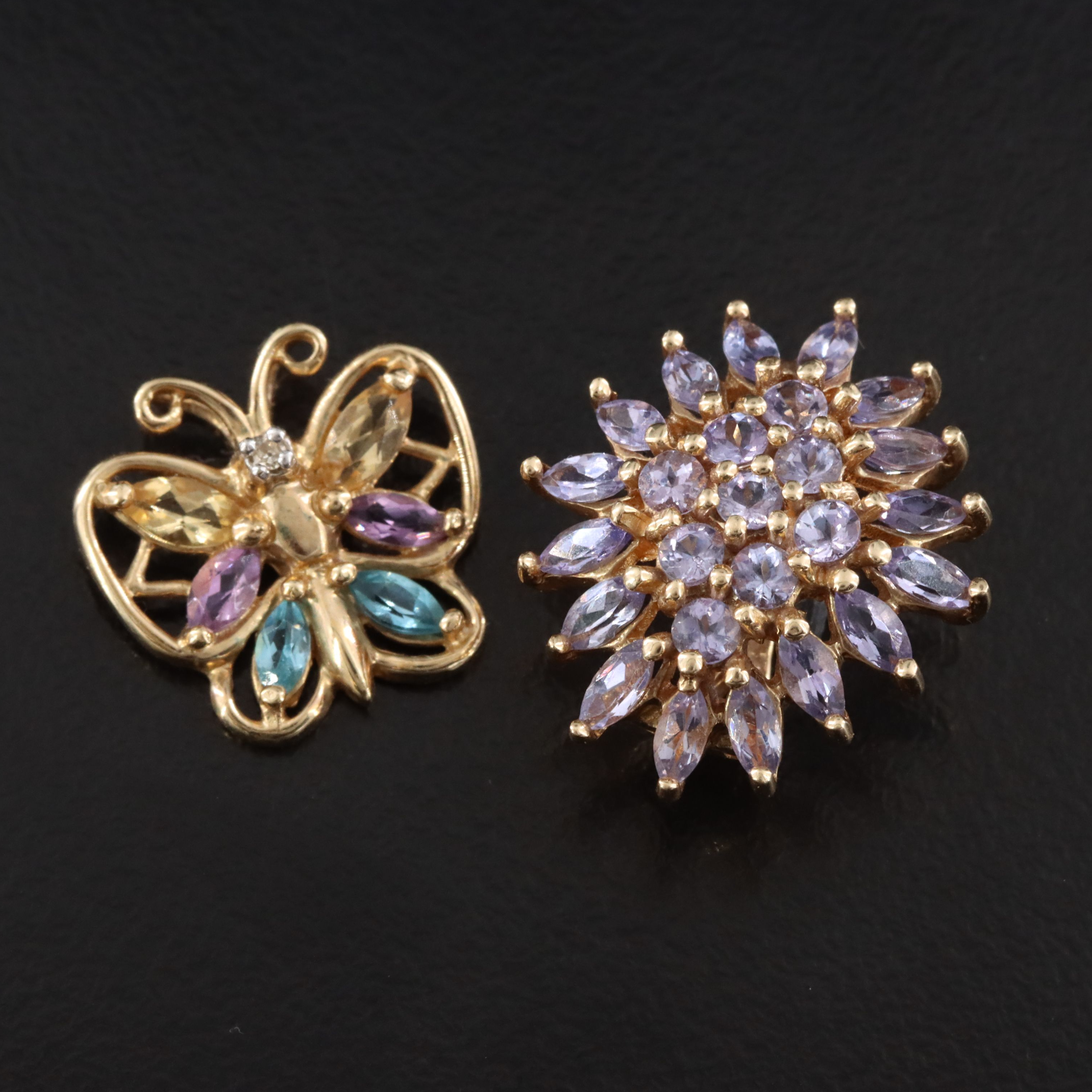10K Gemstone Butterfly and 14K Enhancer Pendants with Diamond Accent