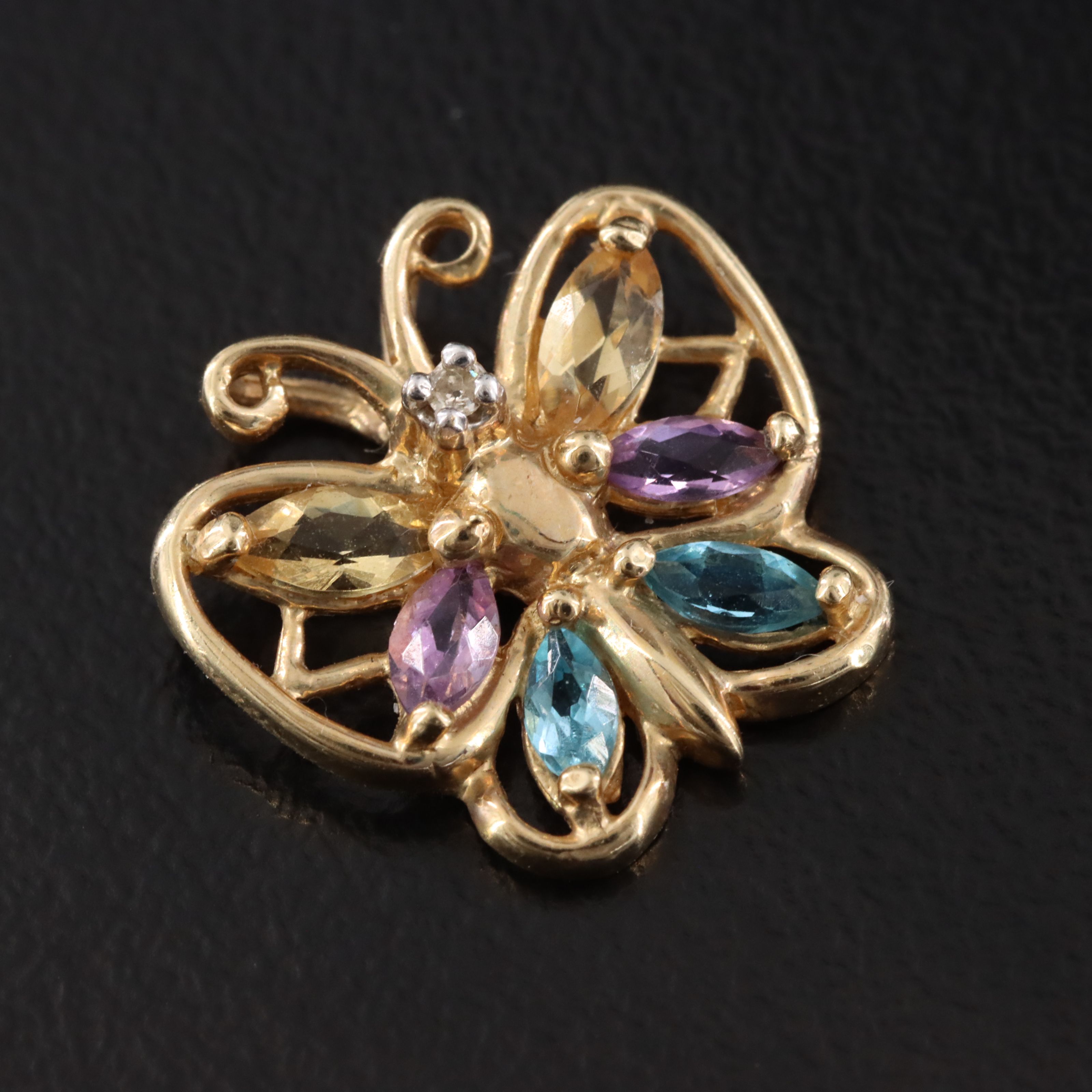 10K Gemstone Butterfly and 14K Enhancer Pendants with Diamond Accent