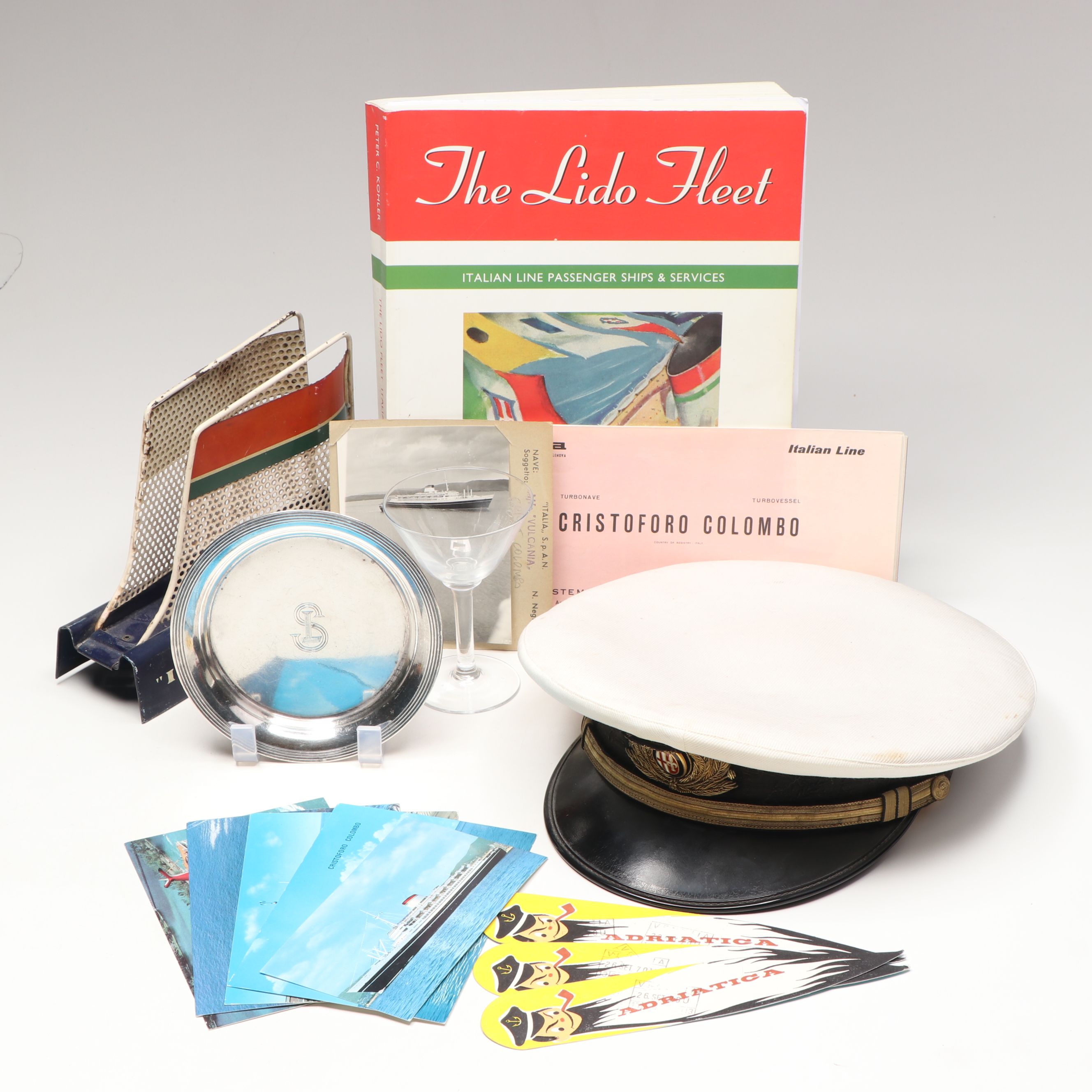 Italian Line Captain's Hat with Letter Holder, Book and Ephemera