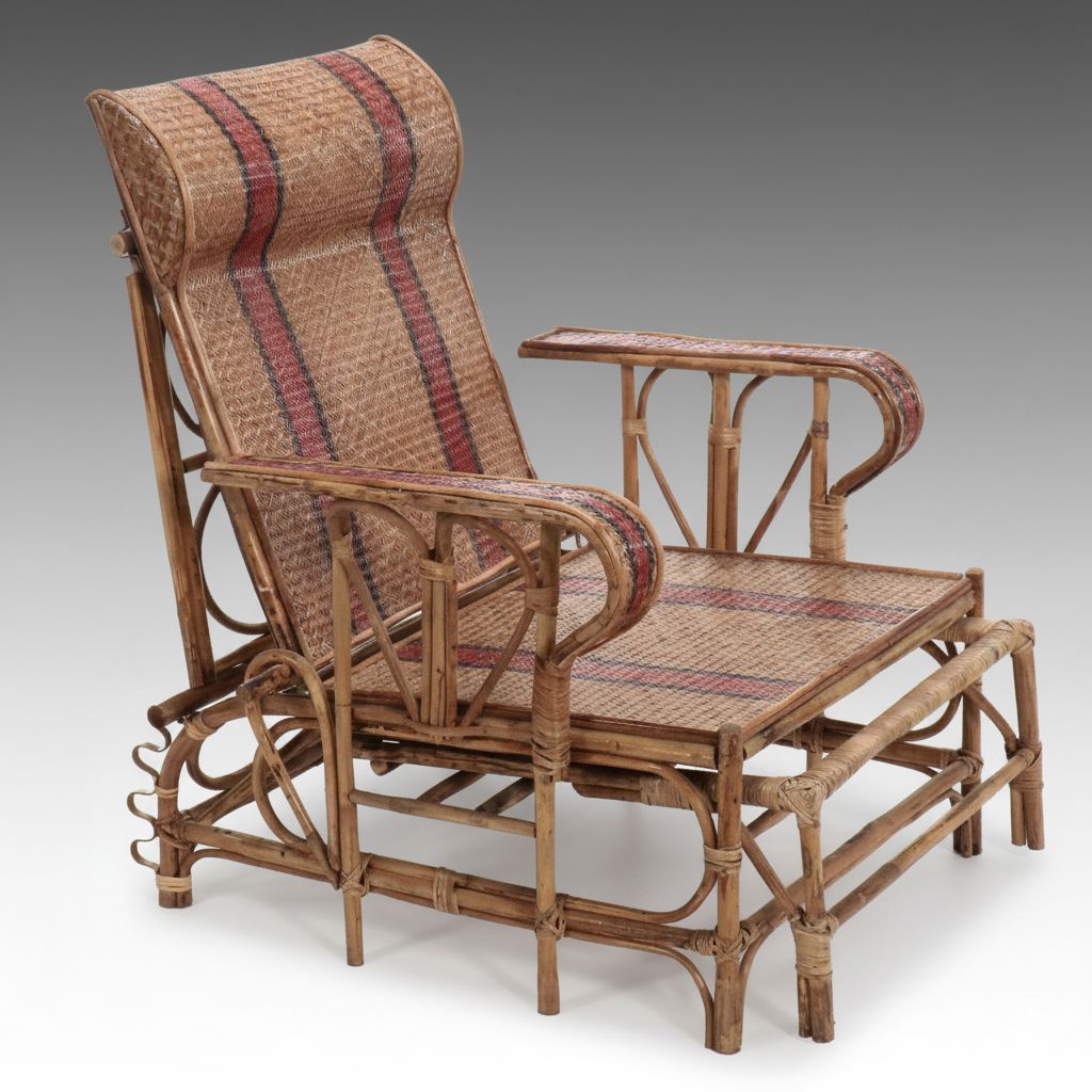 Antique Bamboo and Rattan Folding Lounge Chair