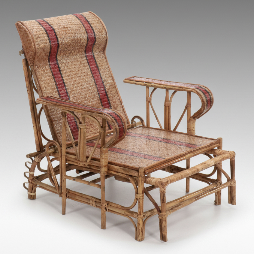 Antique Rattan and Bamboo Folding Lounge Chair