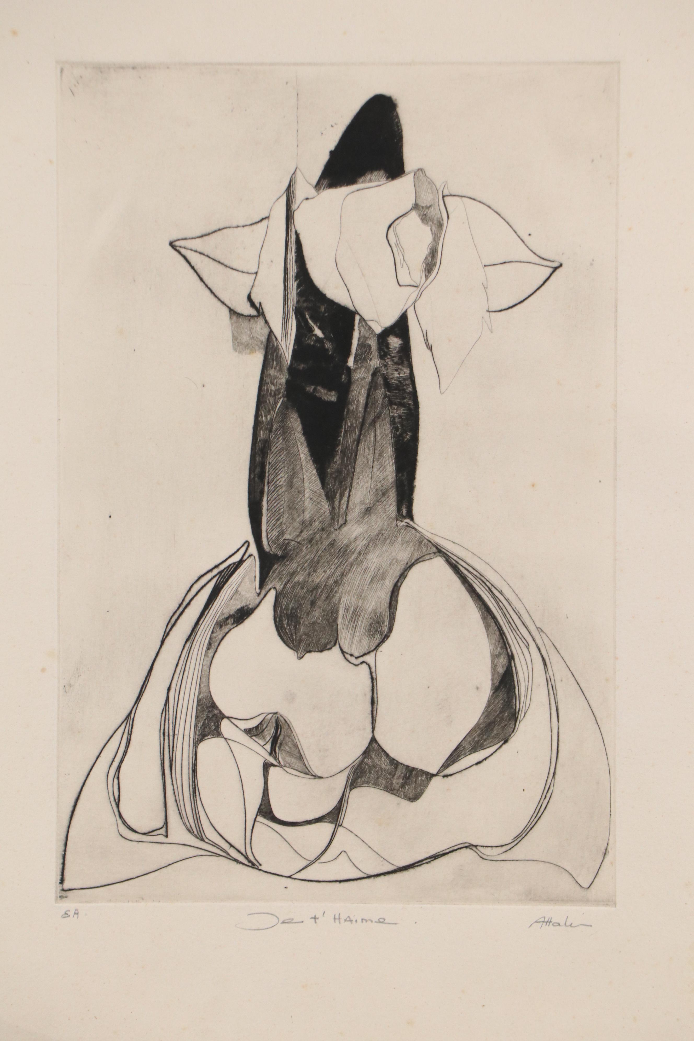 Abstract Etching "Je T'Haime," 20th Century