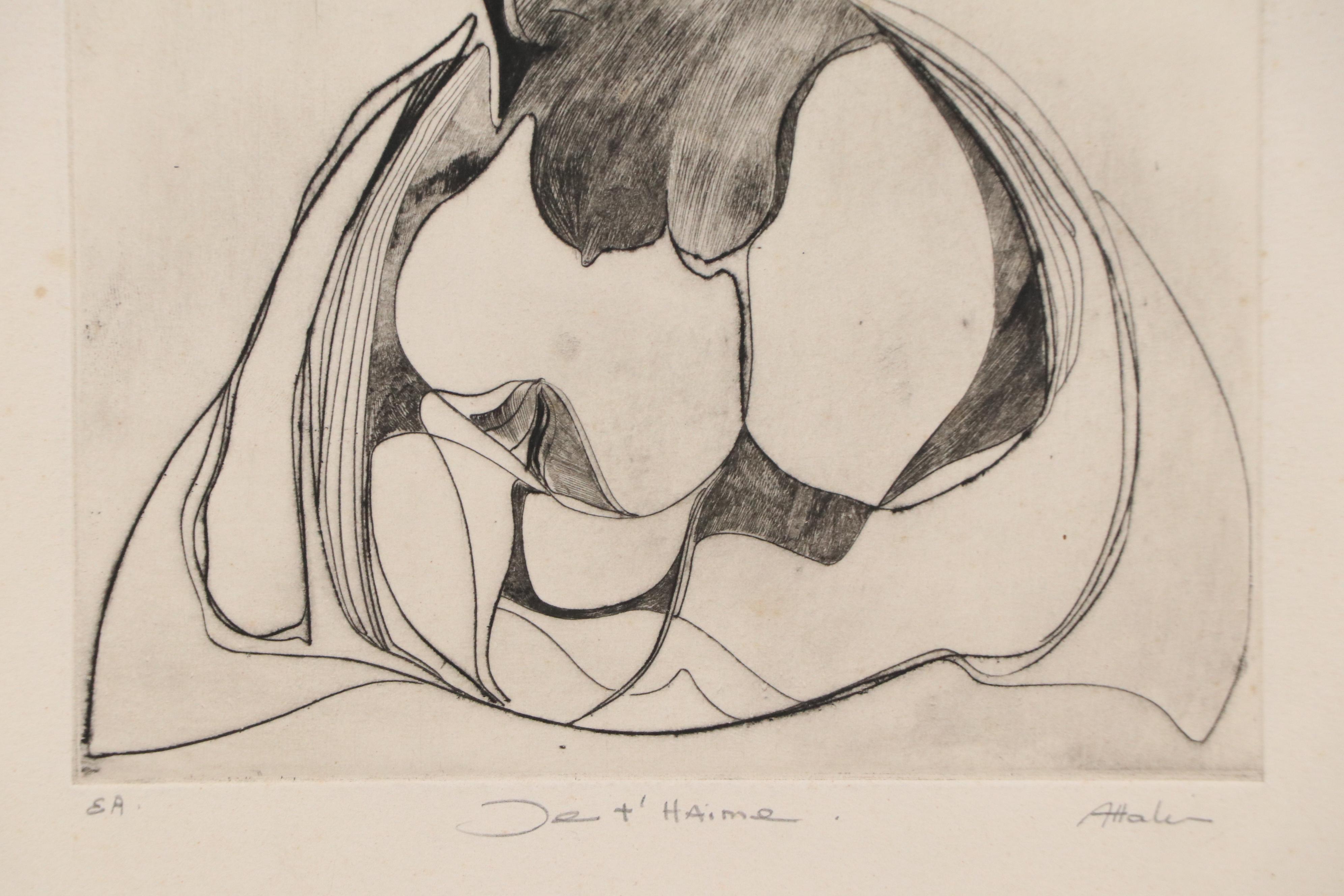 Abstract Etching "Je T'Haime," 20th Century