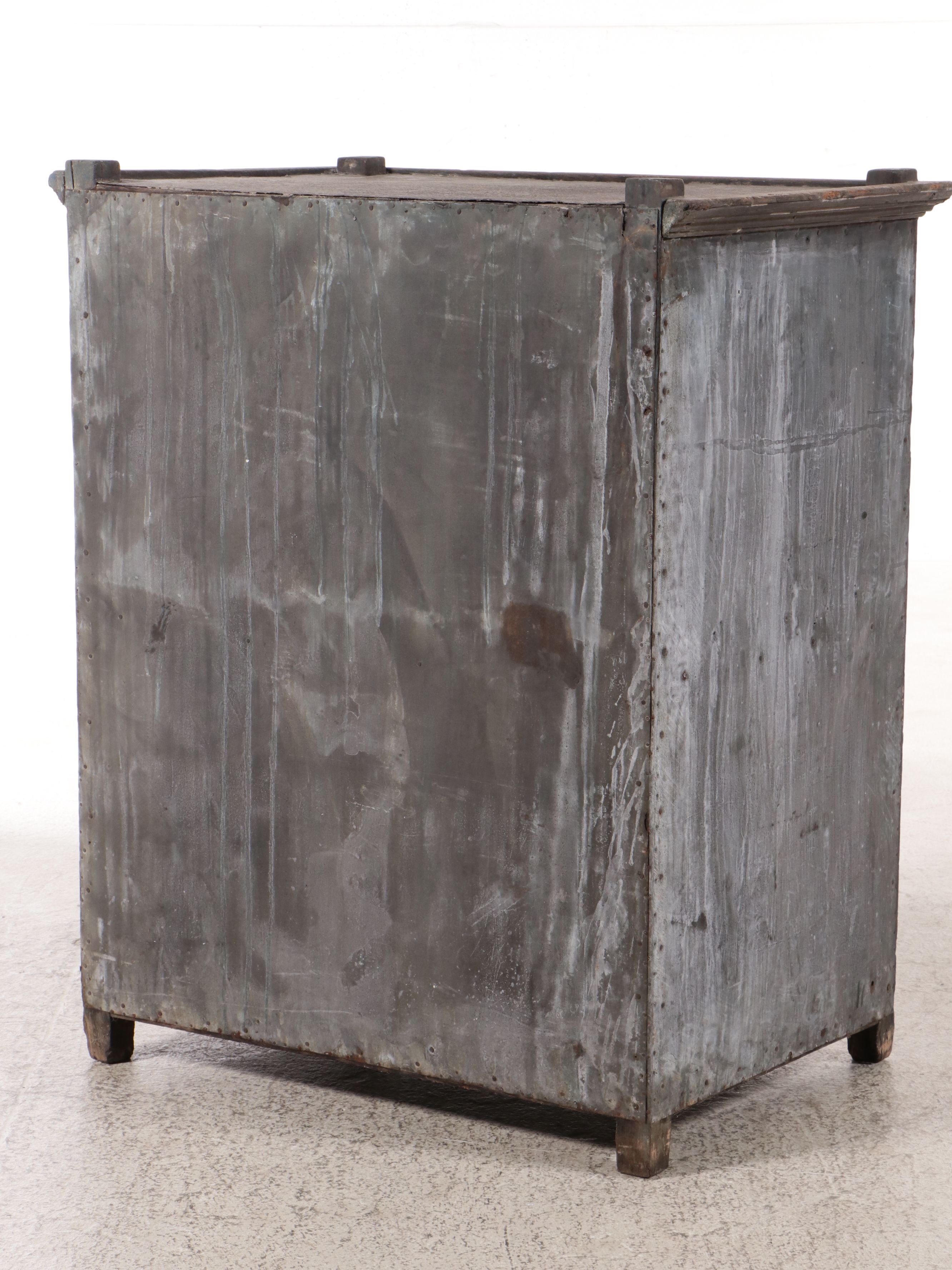 Primitive European Style Wooden Cabinet with Wire Mesh Front