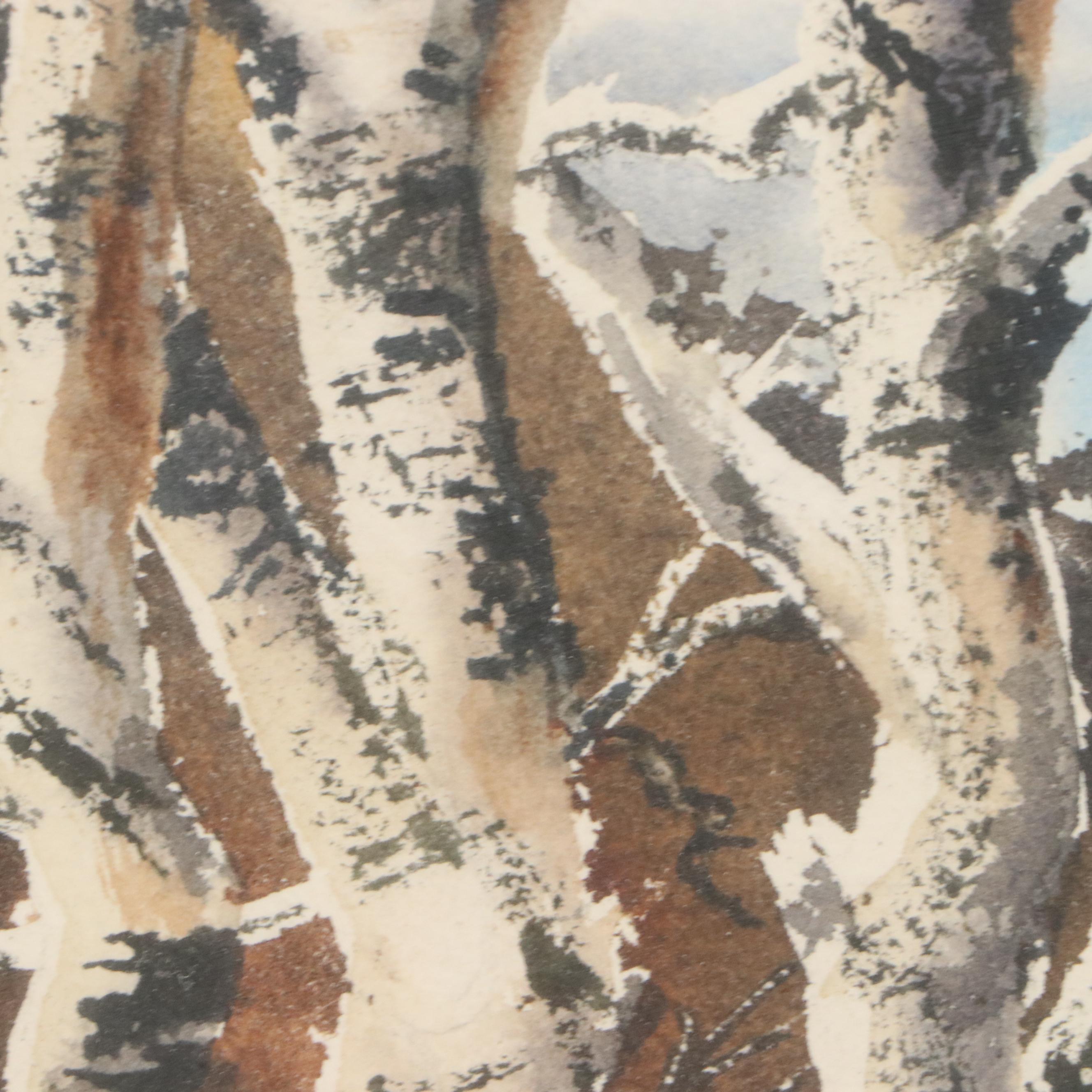 Rural Landscape Watercolor Painting, Circa 1970