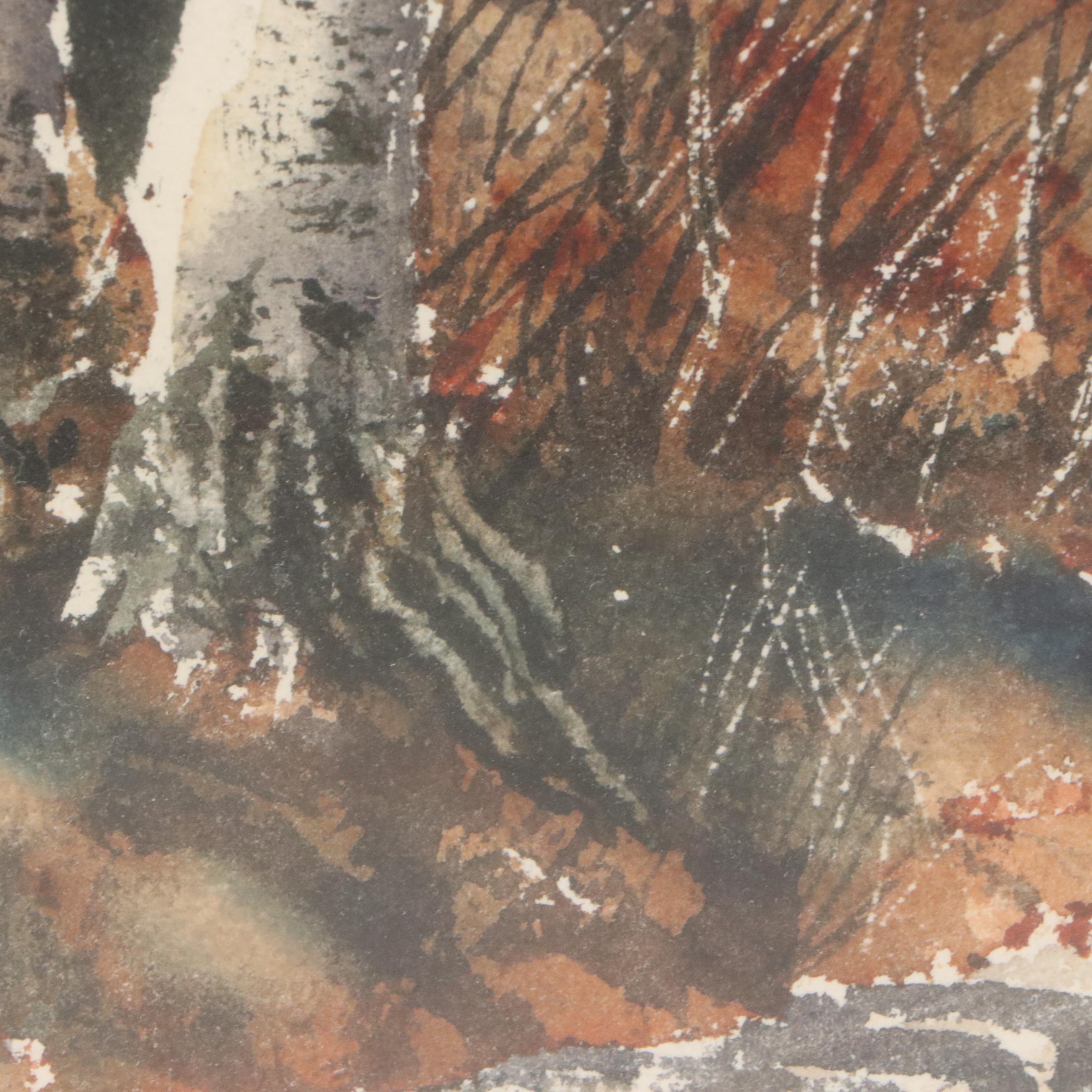 Rural Landscape Watercolor Painting, Circa 1970