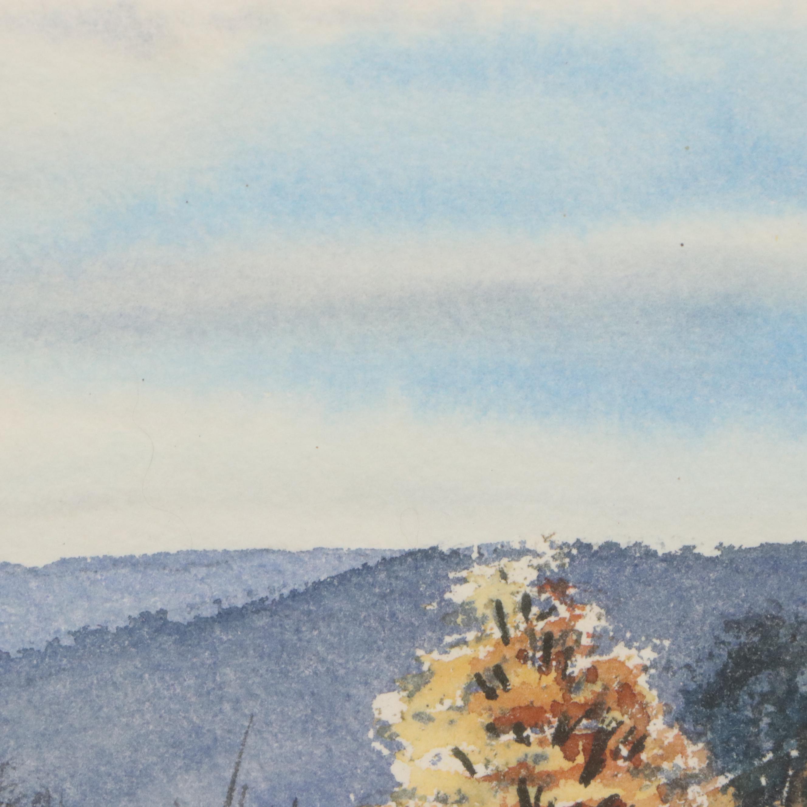 Rural Landscape Watercolor Painting, Circa 1970