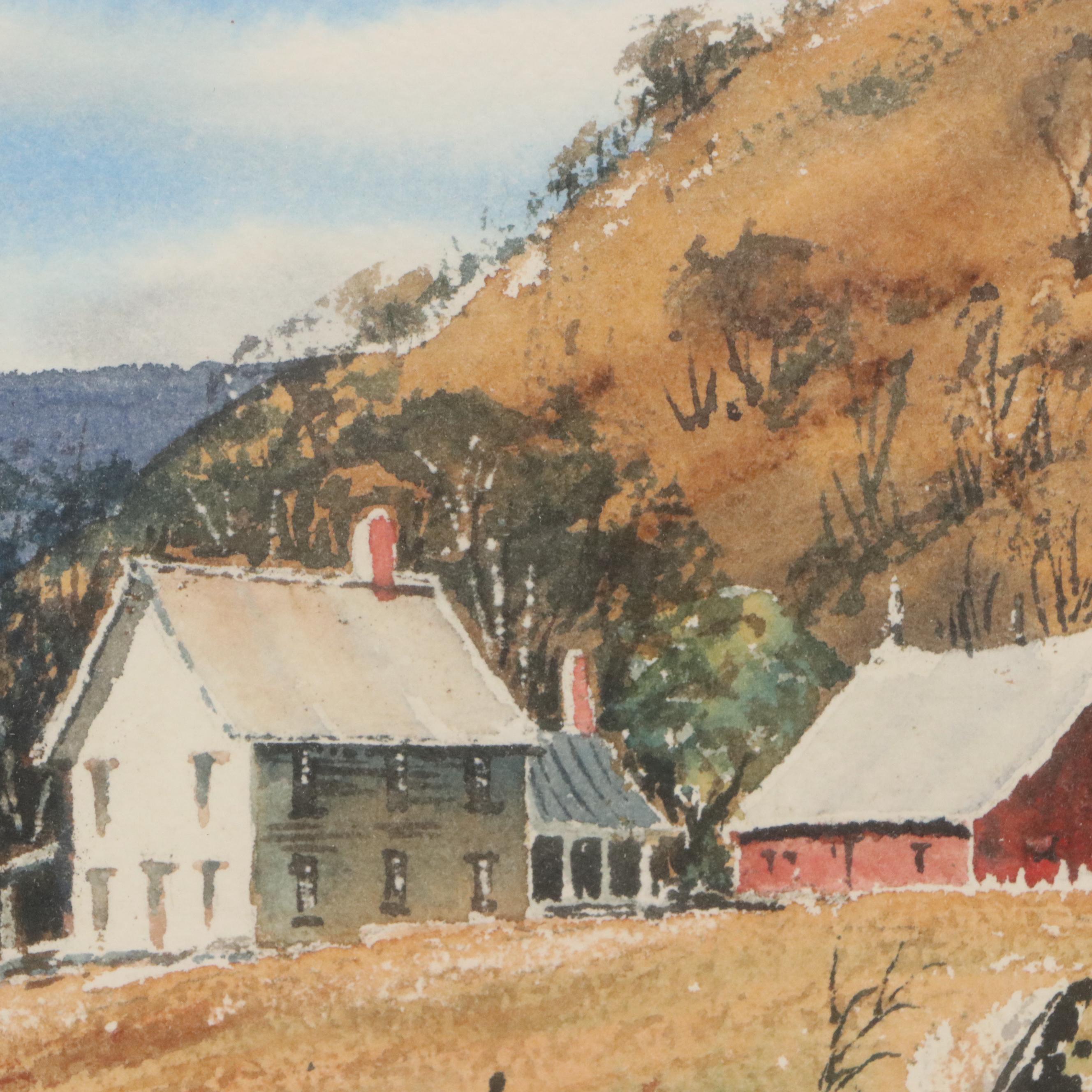 Rural Landscape Watercolor Painting, Circa 1970
