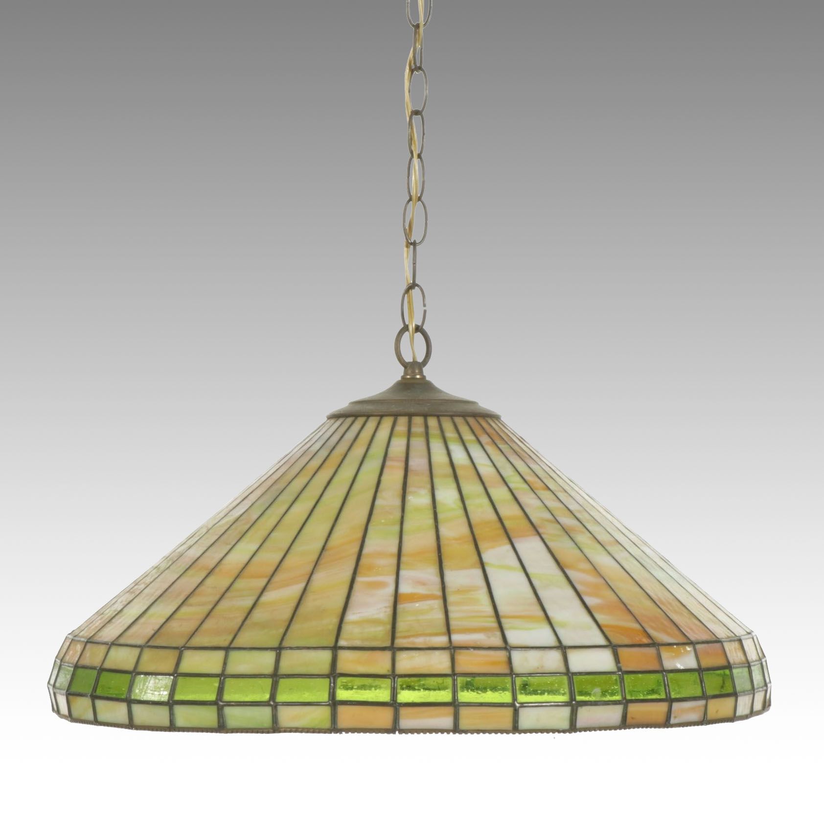 Slag Glass and Stained Glass Pendant Swag Light, Vintage