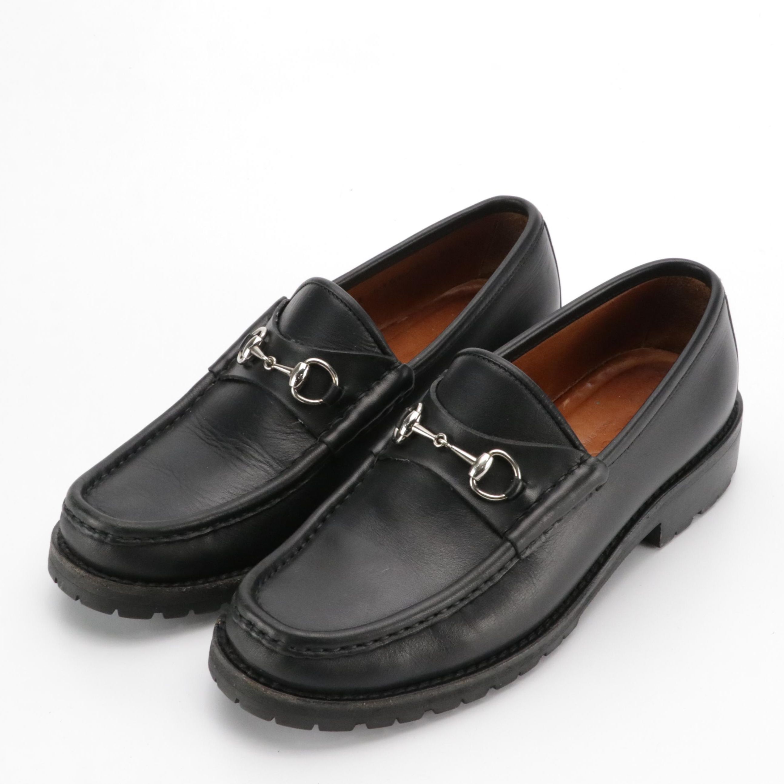 Gucci Black Calfskin Leather Horsebit Loafers