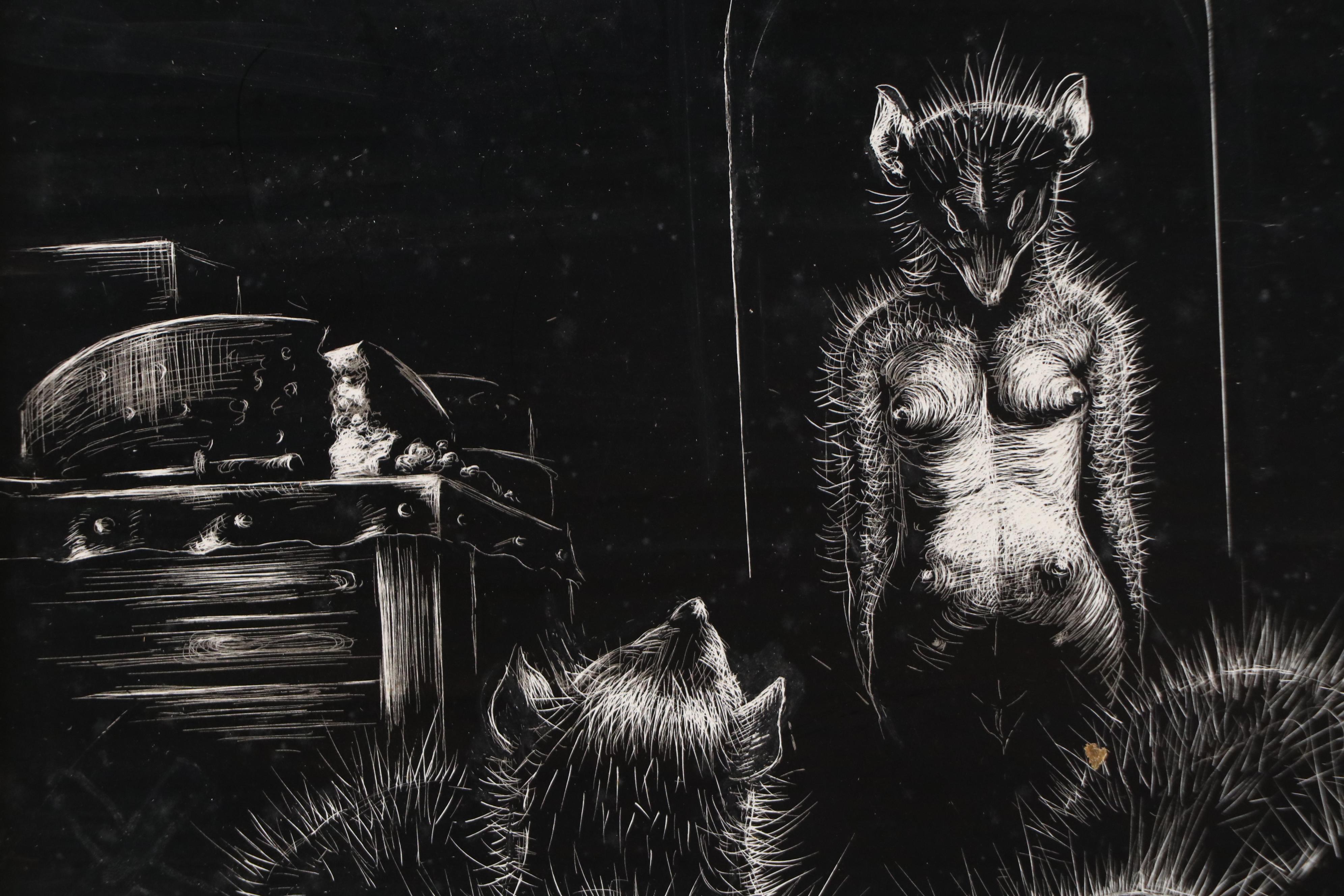 Harvey Shepard Sgraffito Drawing "Rat III - L'Entrée de Celeste," 20th Century