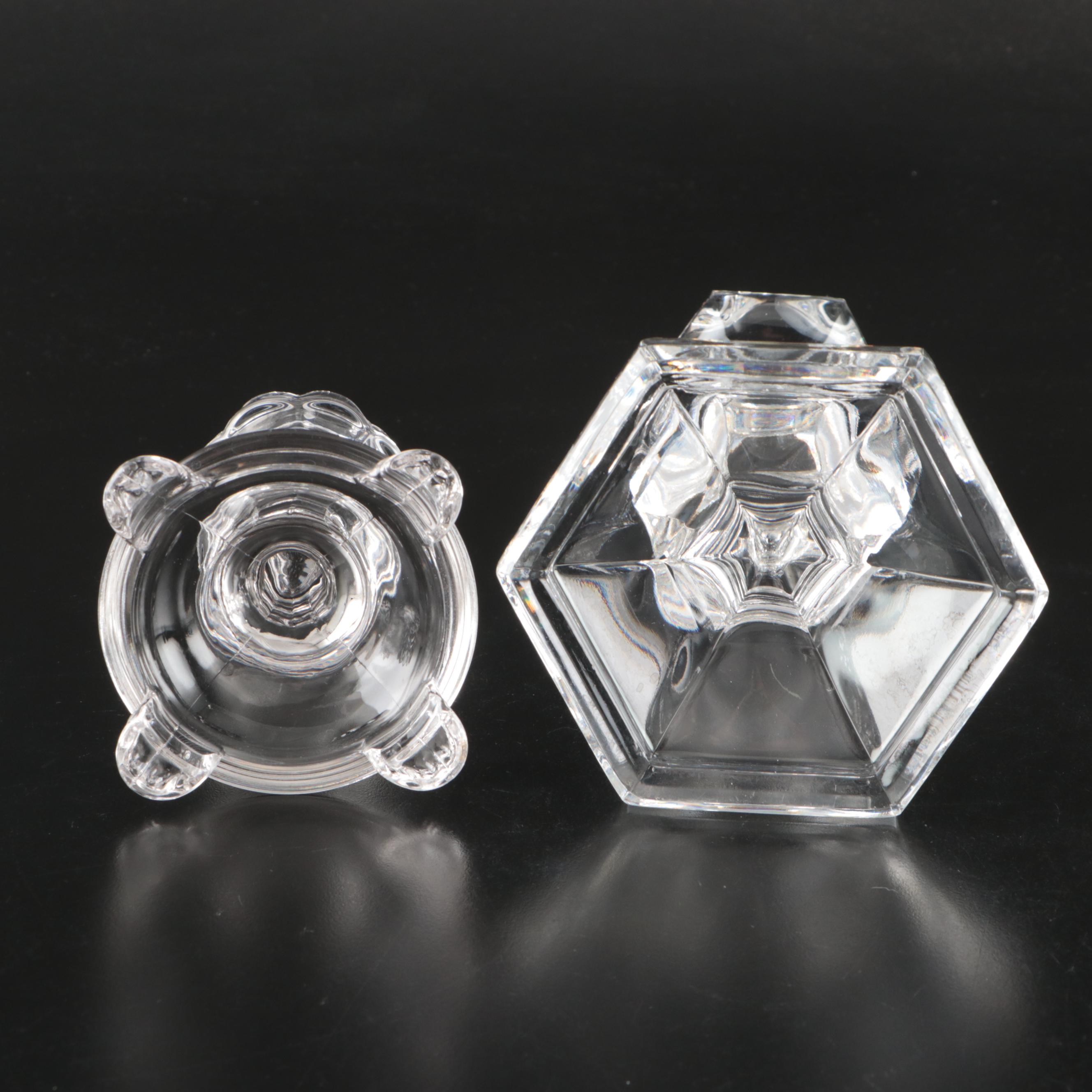 Crystal Candle Holders, Bowl, and Mustard Jar