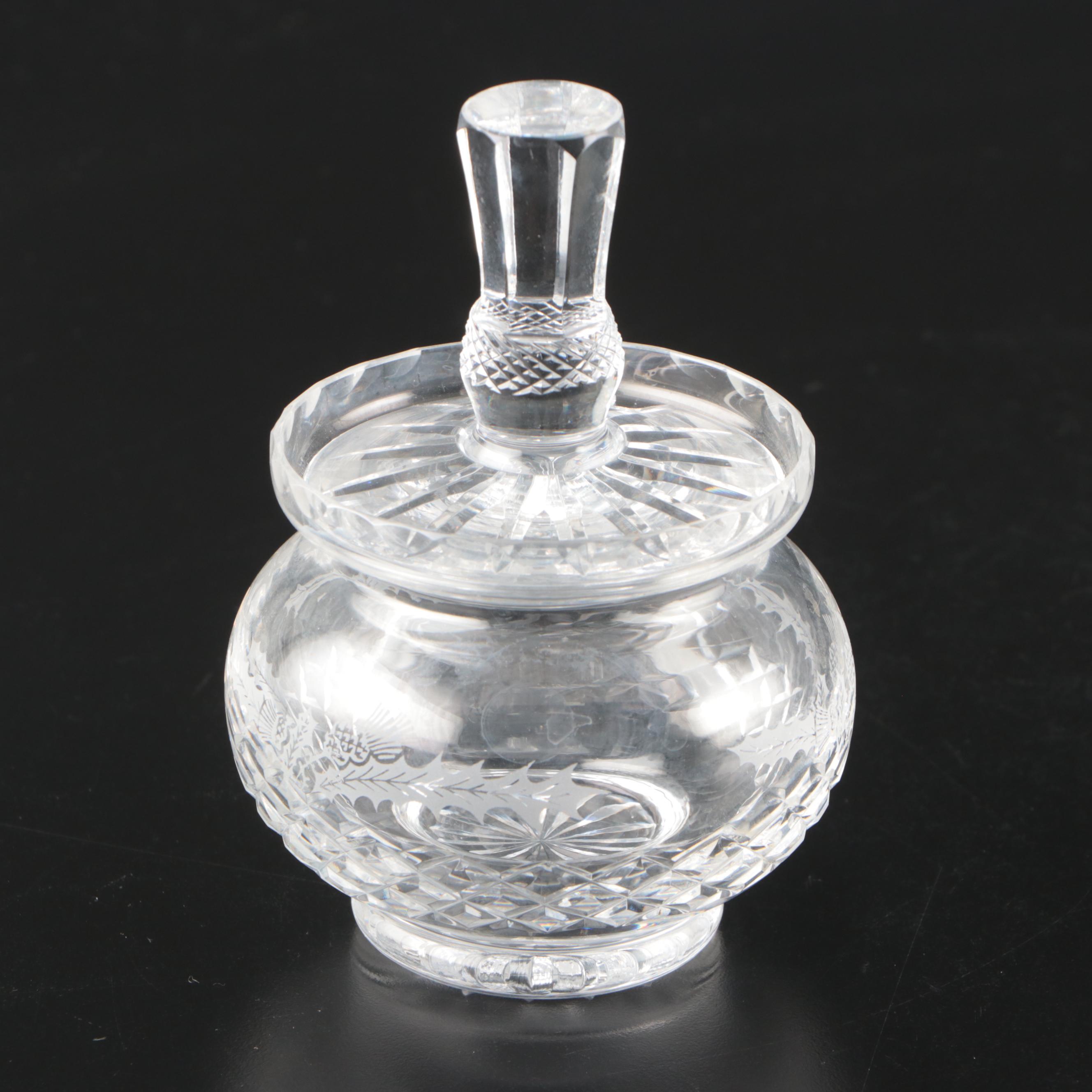 Crystal Candle Holders, Bowl, and Mustard Jar