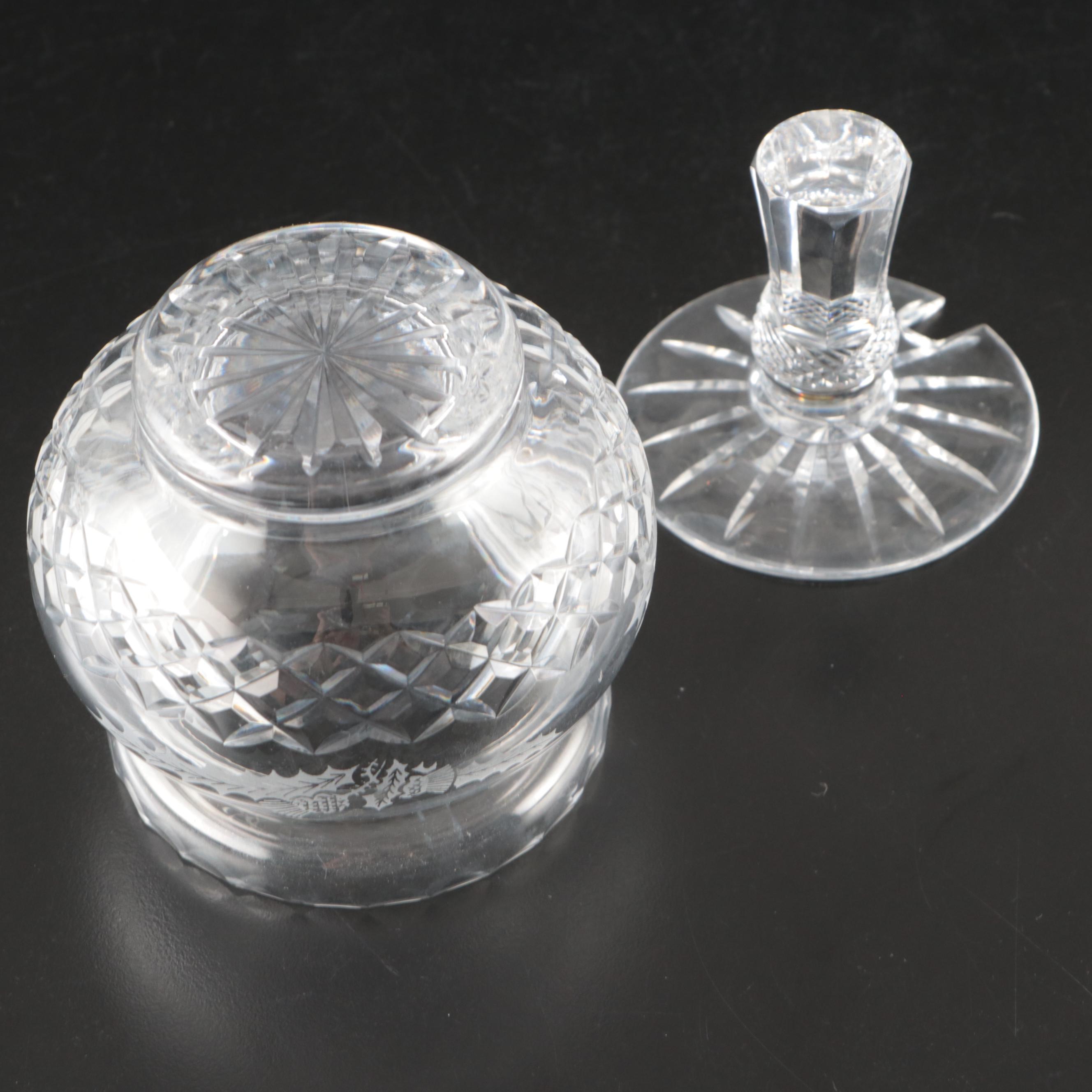 Crystal Candle Holders, Bowl, and Mustard Jar