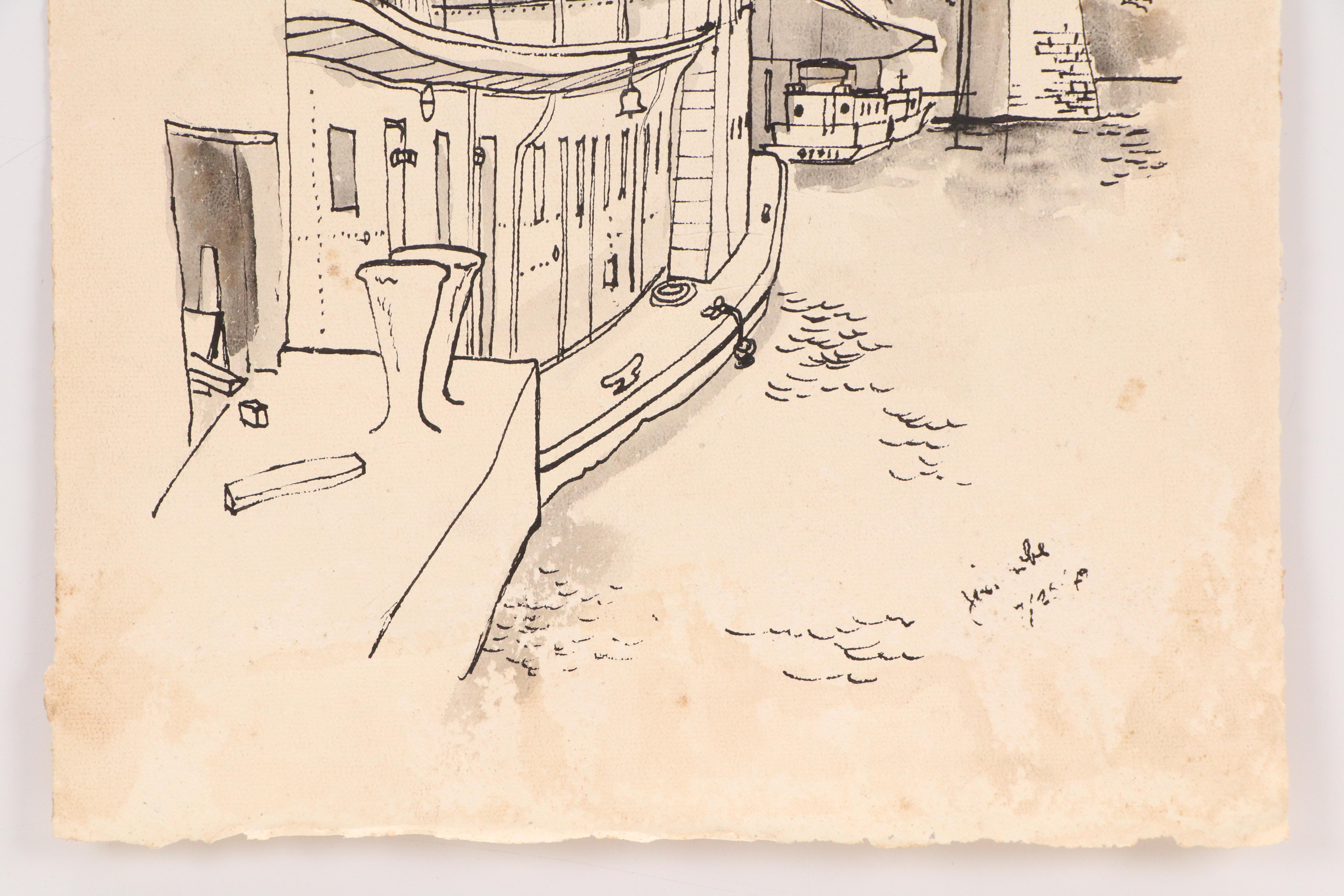 Hand-Tinted Lithograph of Steamboats Passing 2nd St. Bridge, 20th Century