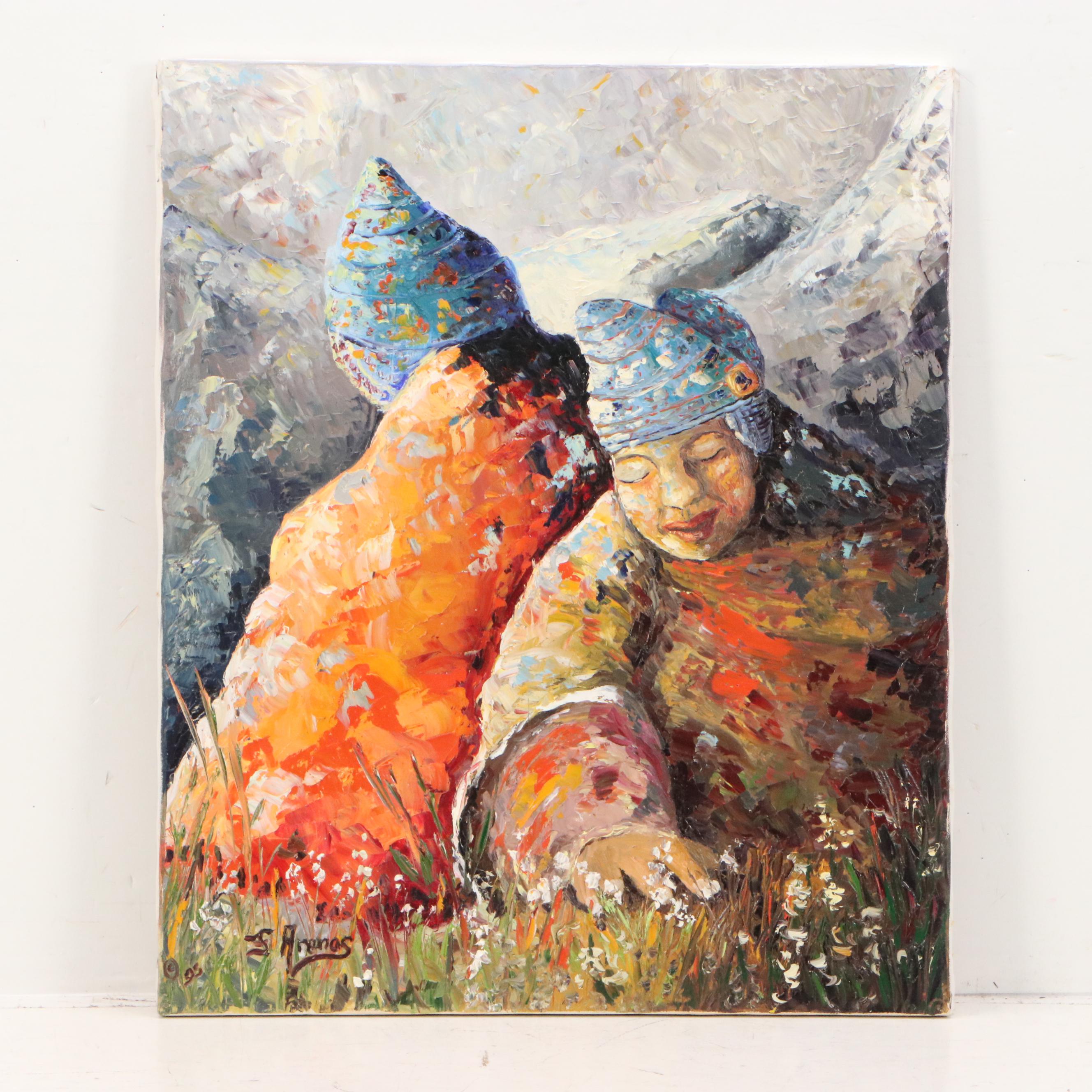 F. Arenas Oil Paintings "Many Loves You Will Find" and "Snow Flowers"