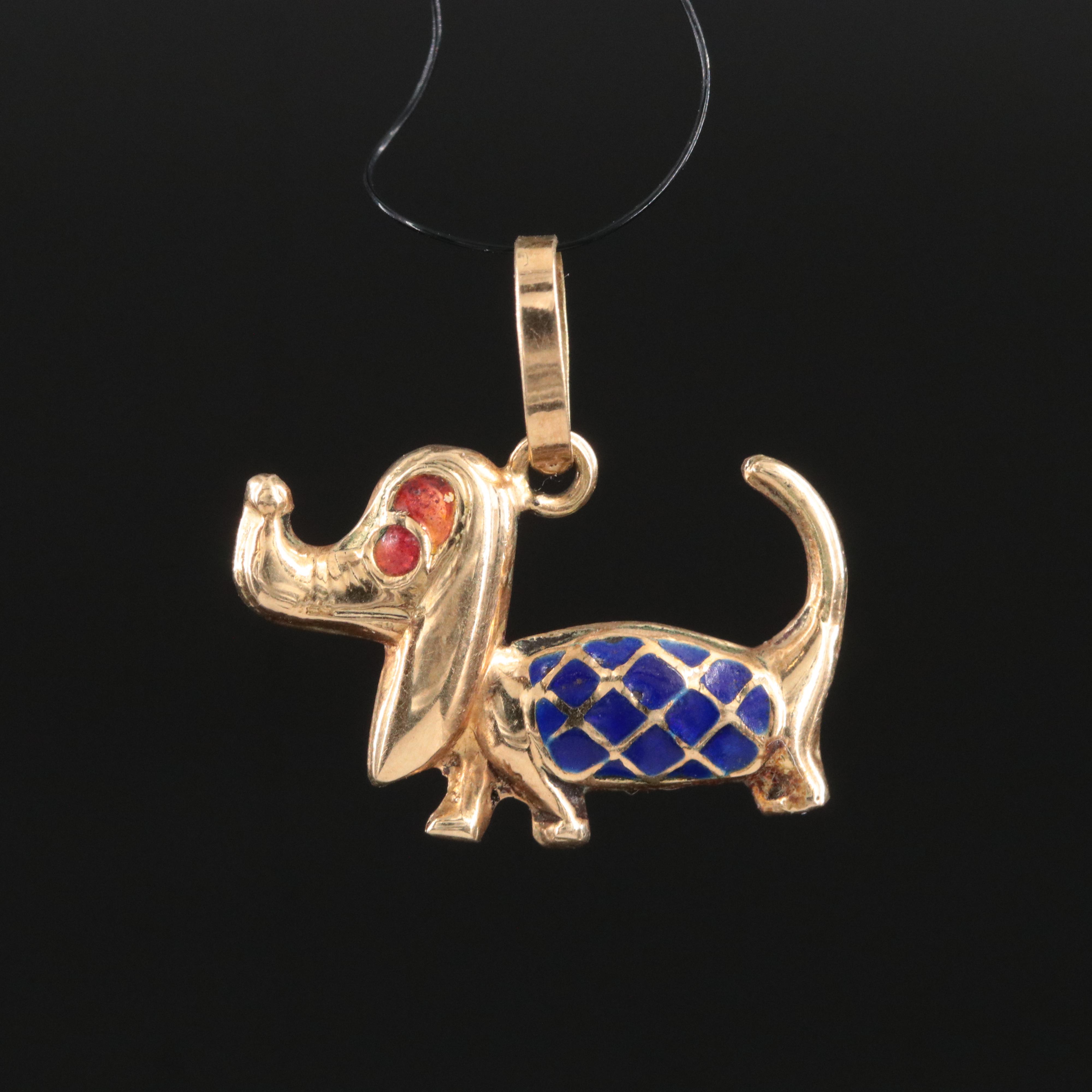 14K Enamel Dachshund Dog Charm Pendant