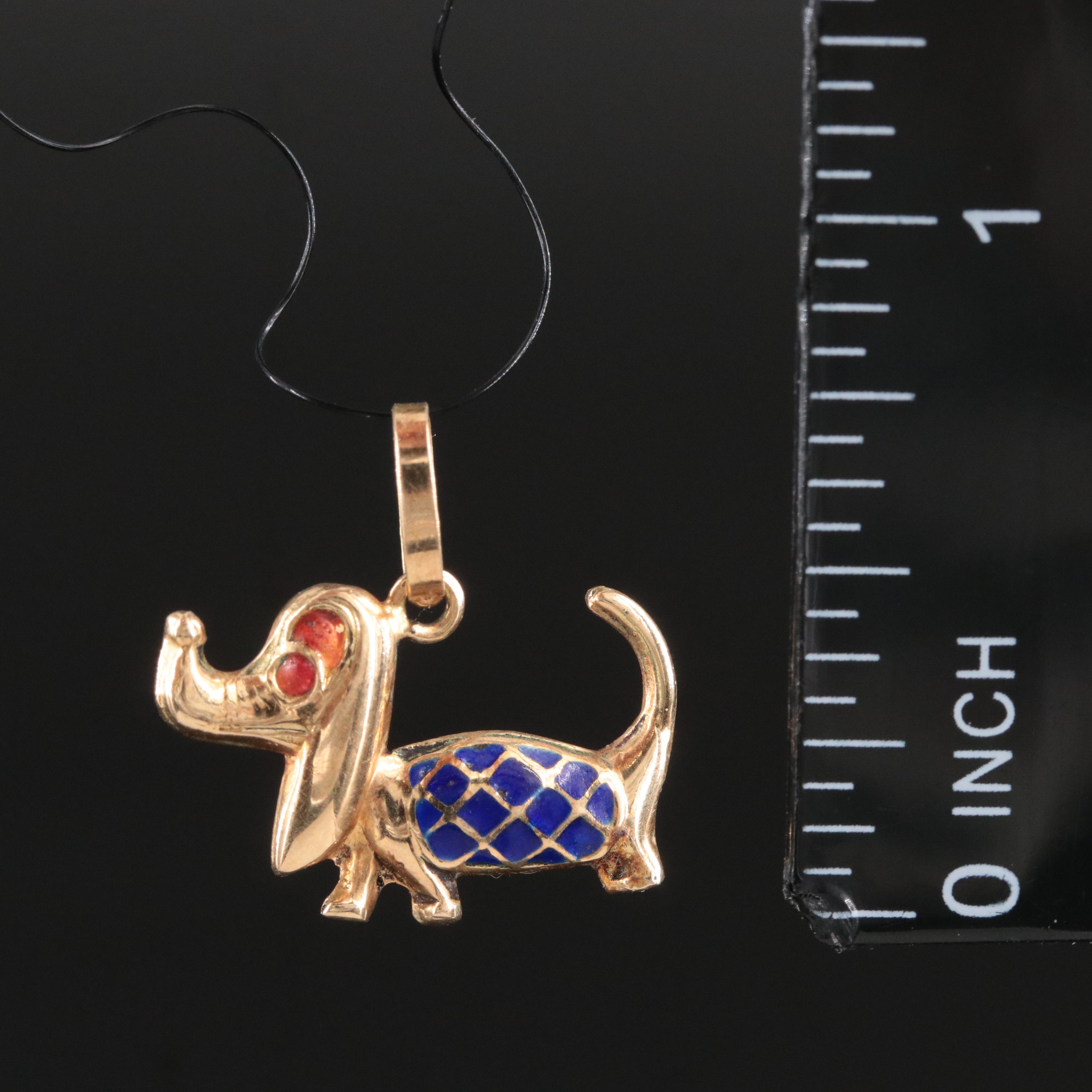 14K Enamel Dachshund Dog Charm Pendant