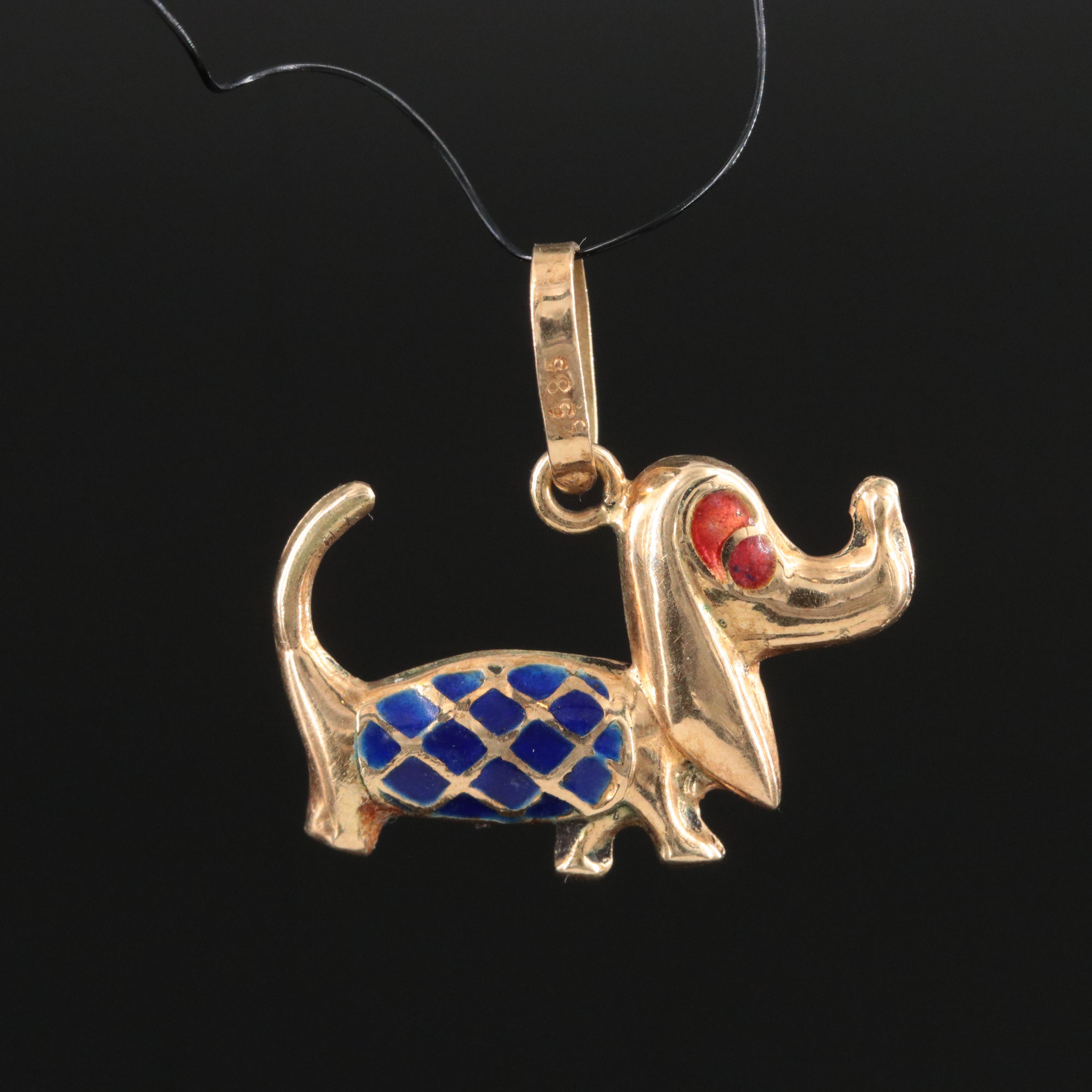 14K Enamel Dachshund Dog Charm Pendant