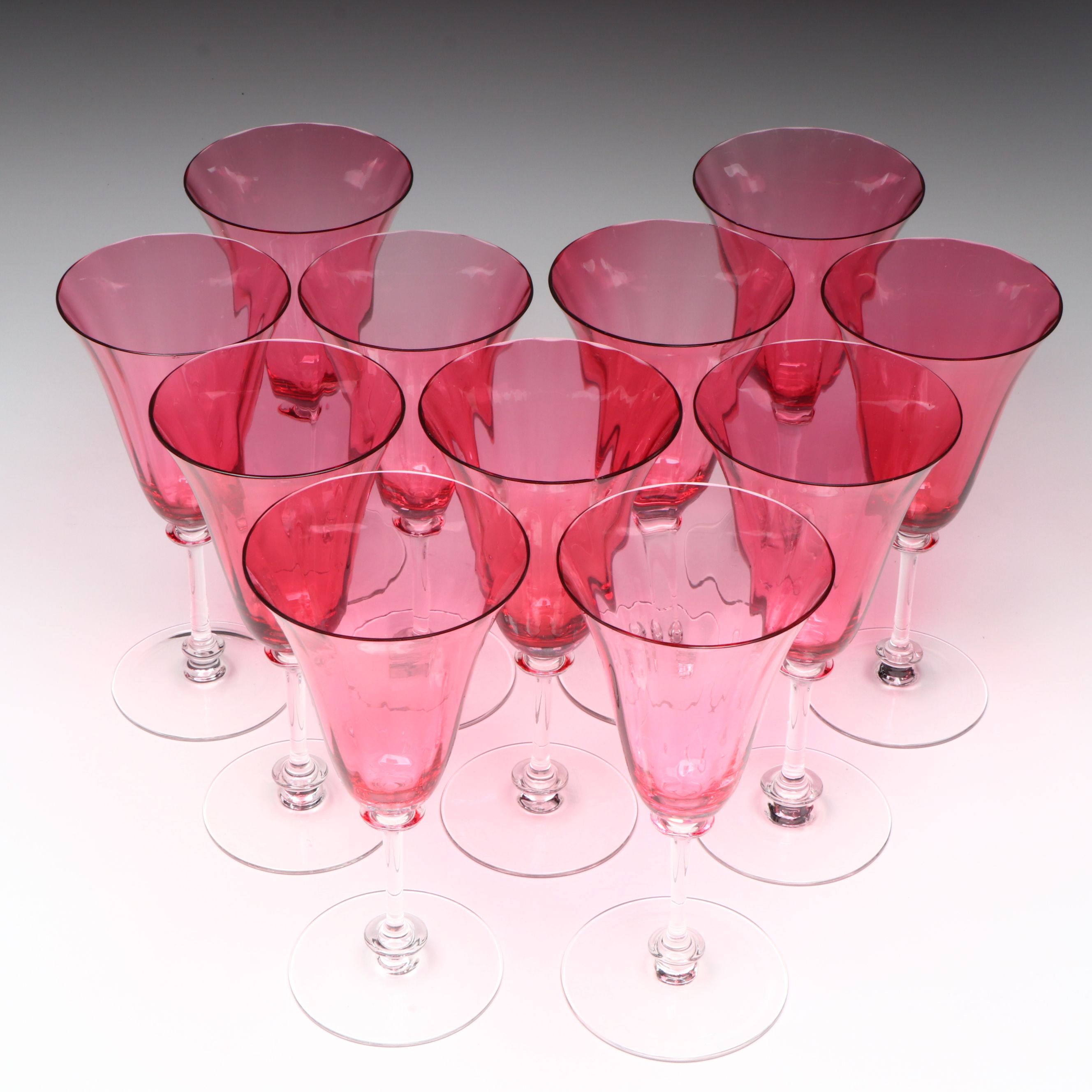 Cranberry Glass Goblets with Clear Stems